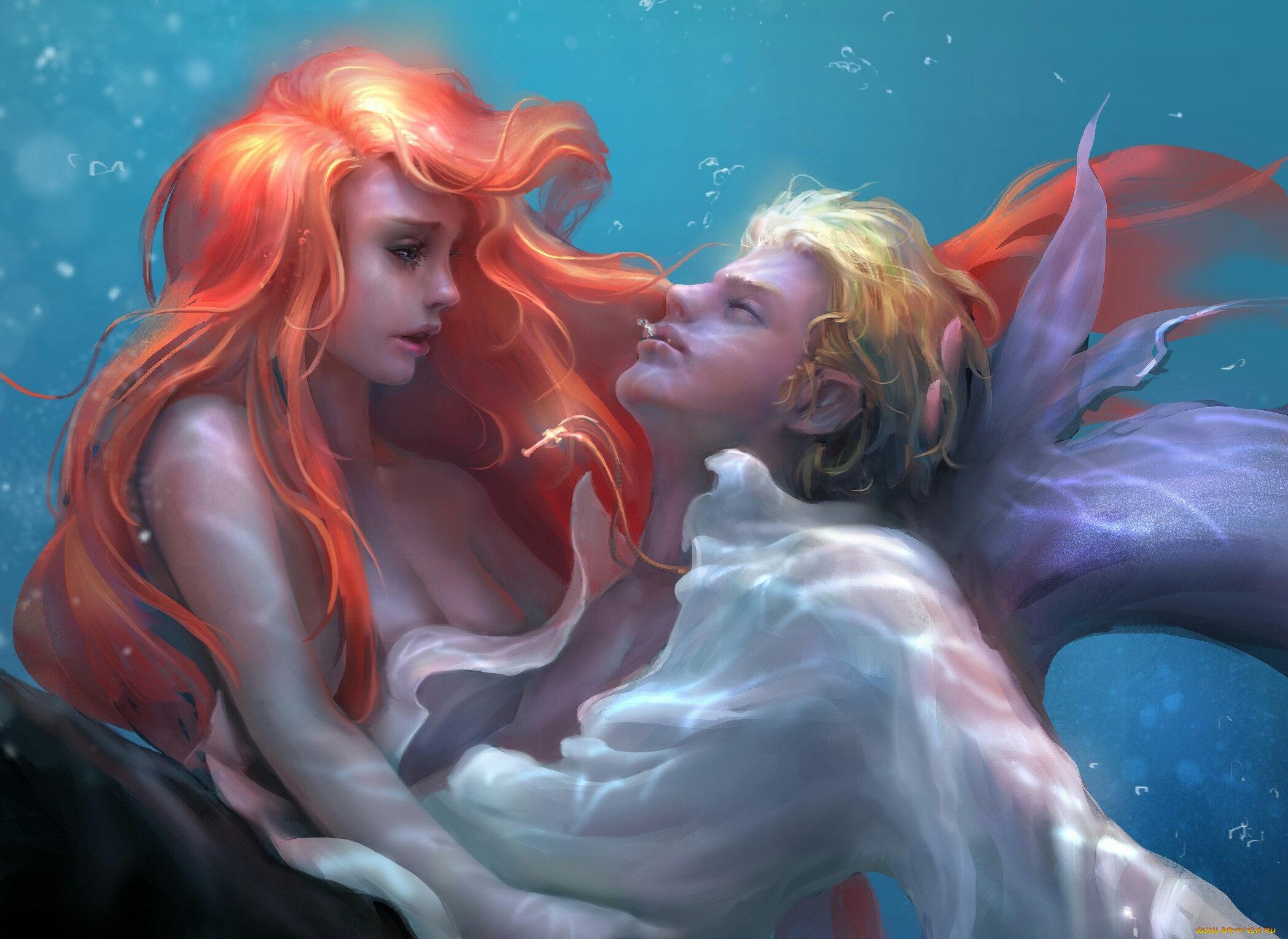 фэнтези, русалки, русалка, парень, вода, океан