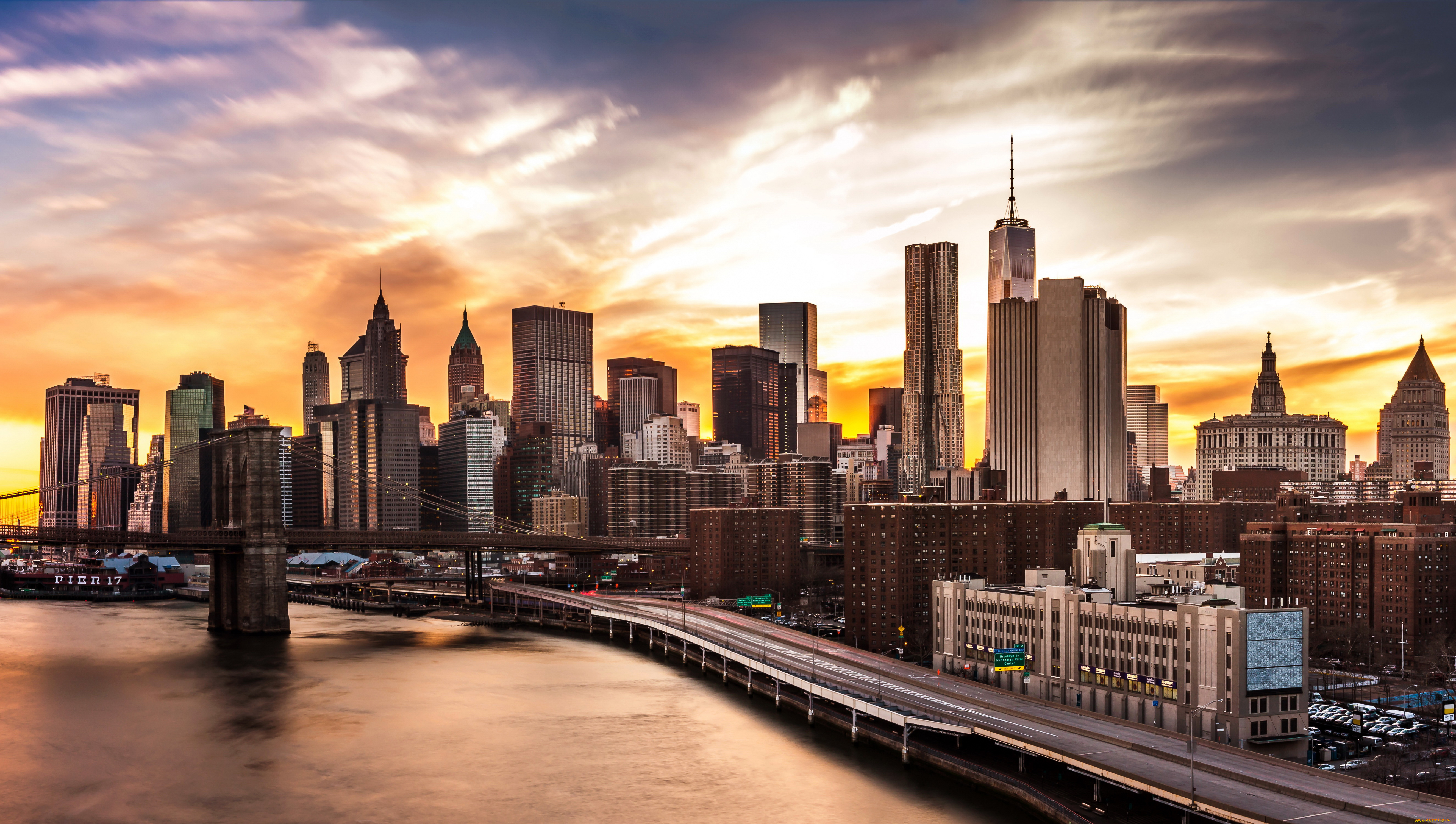 города, нью-йорк, , сша, река, дома, бруклин, огни, ночь