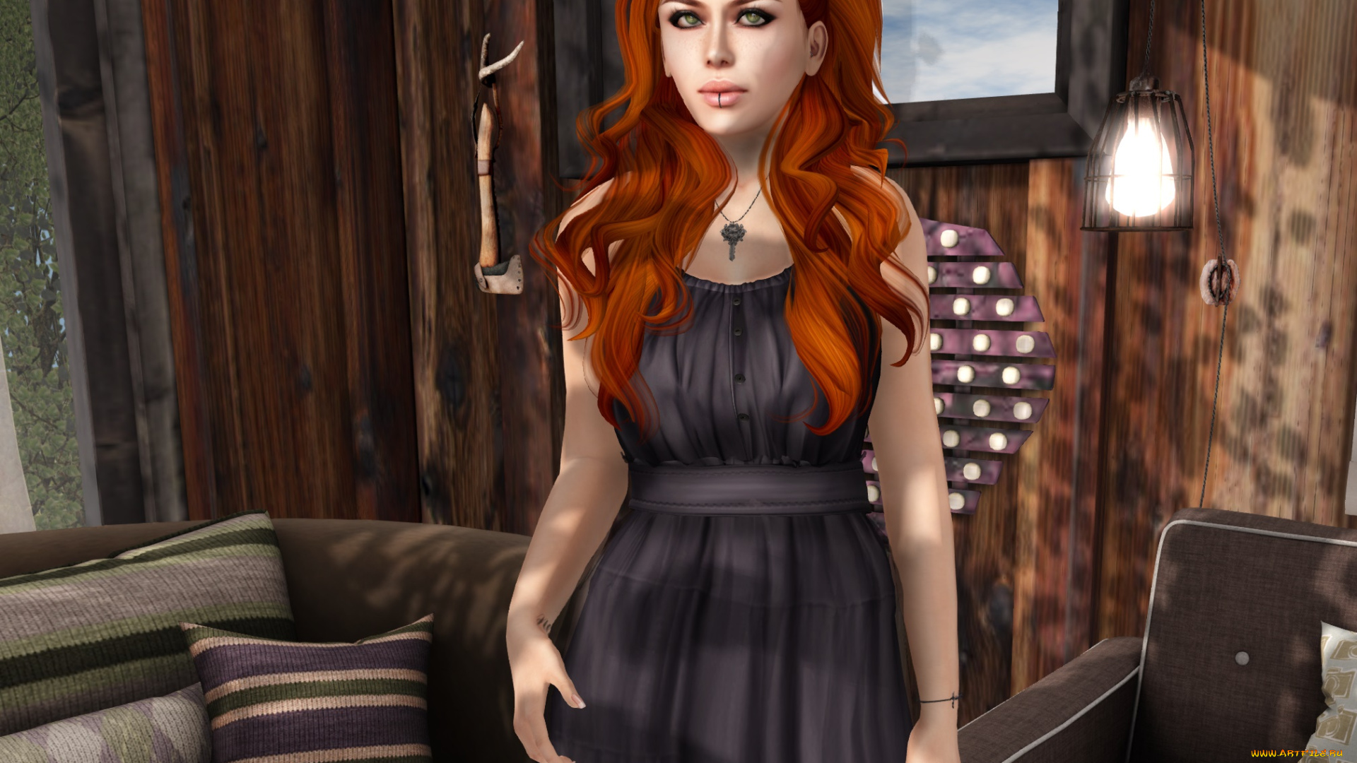 3д, графика, люди, , people, девушка, взгляд, фон, рыжая