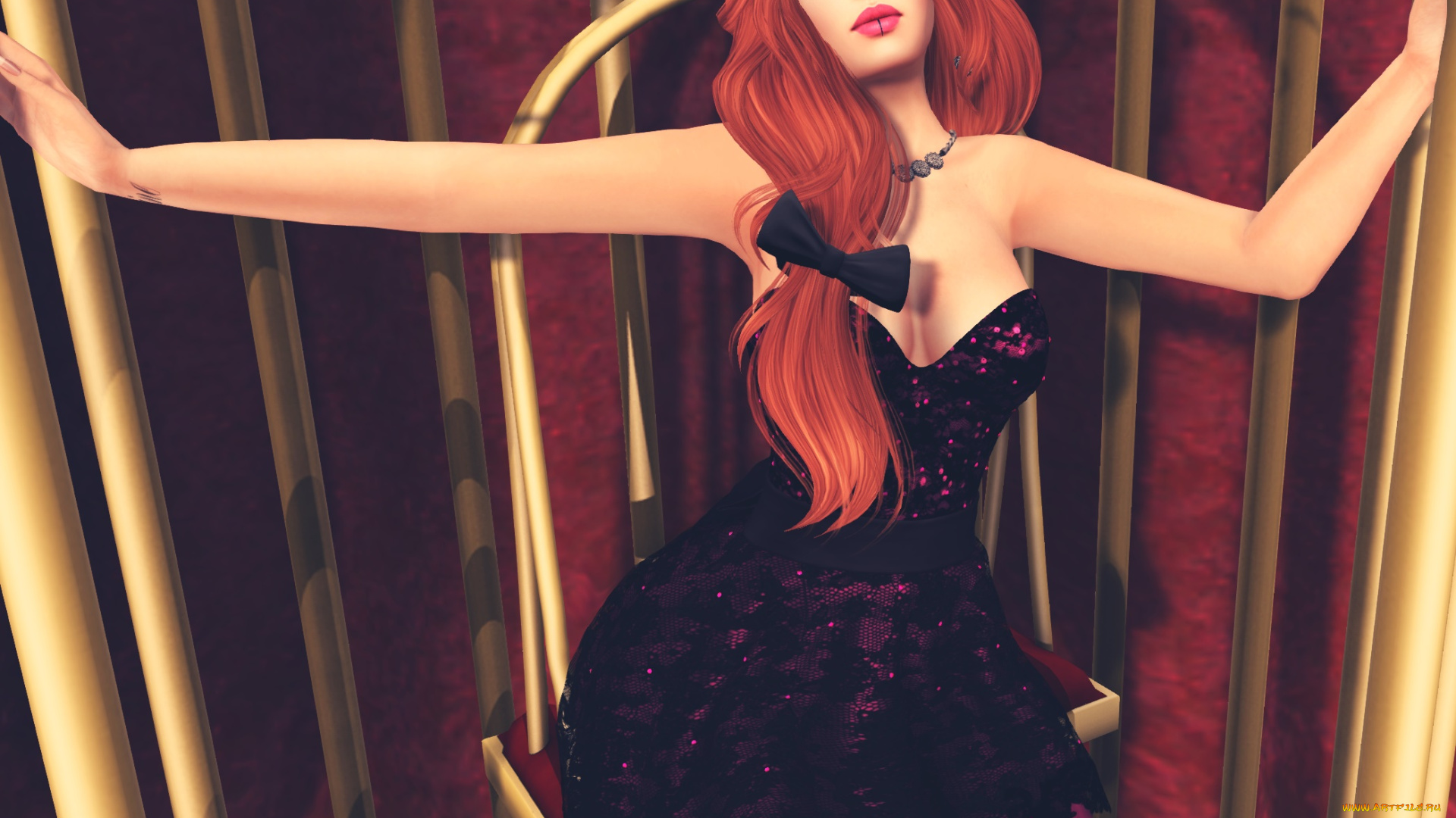 3д, графика, люди, , people, девушка, взгляд, фон, рыжая, интерьер