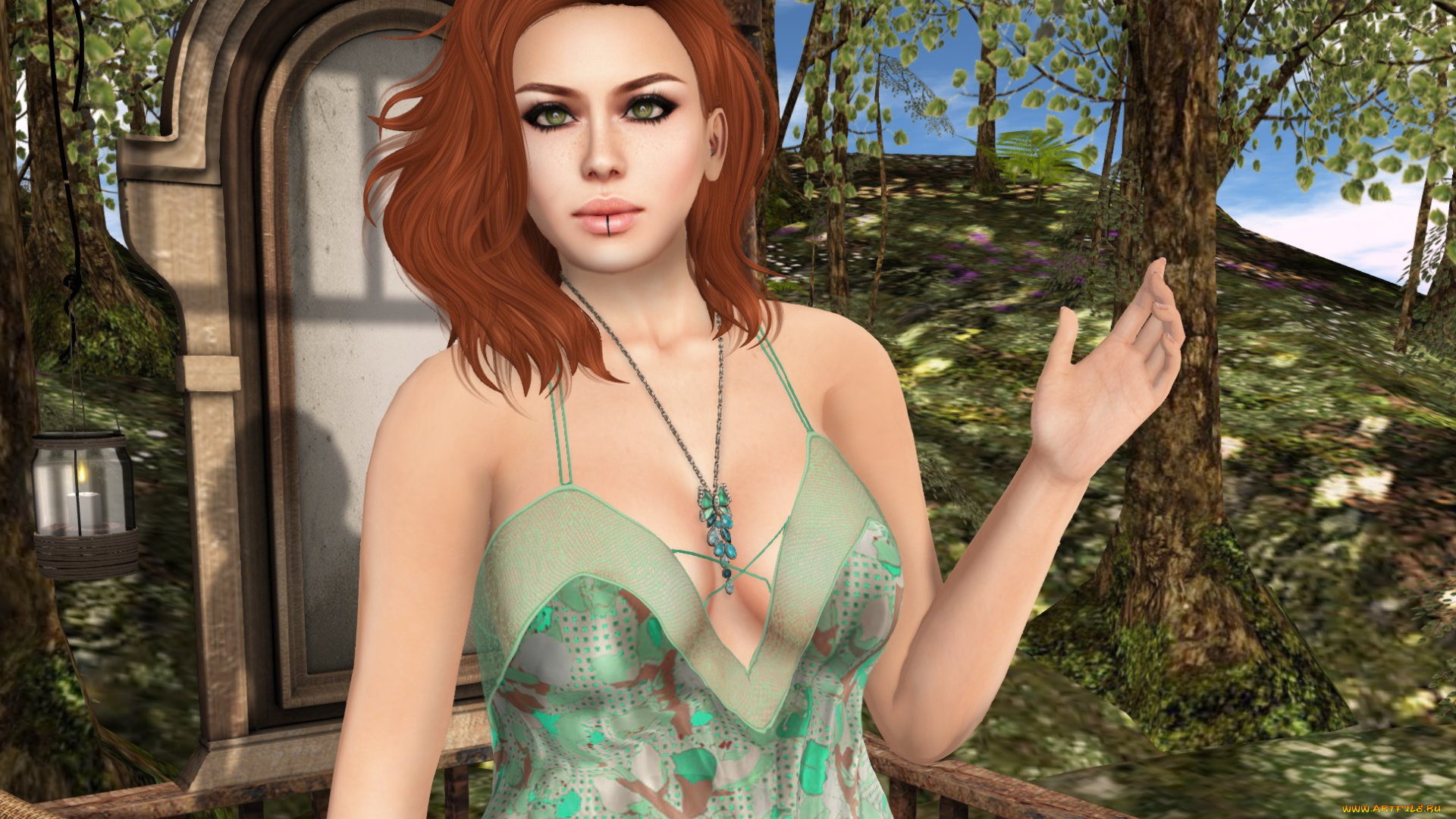 3д, графика, люди, , people, девушка, взгляд, фон, рыжая