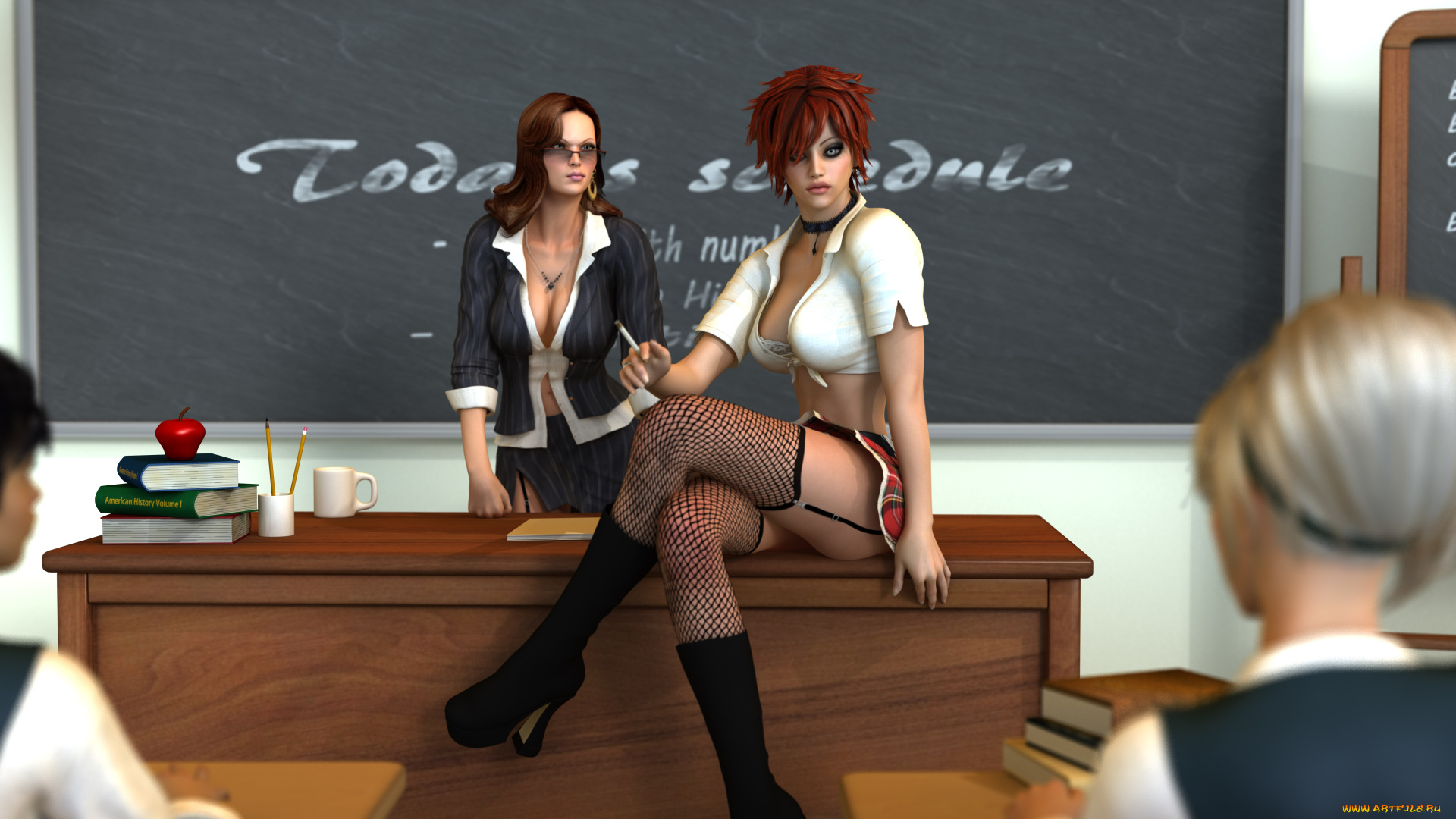 3д, графика, люди, , people, девушки, класс, фон, взгляд