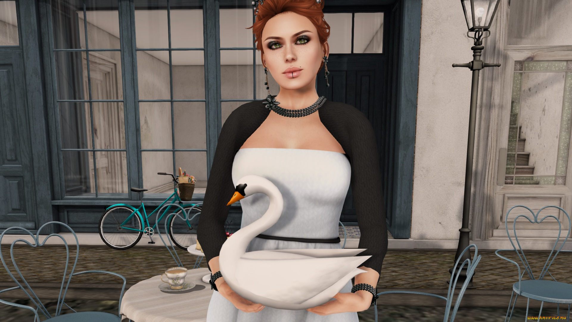 3д, графика, люди, , people, интерьер, рыжая, фон, взгляд, девушка