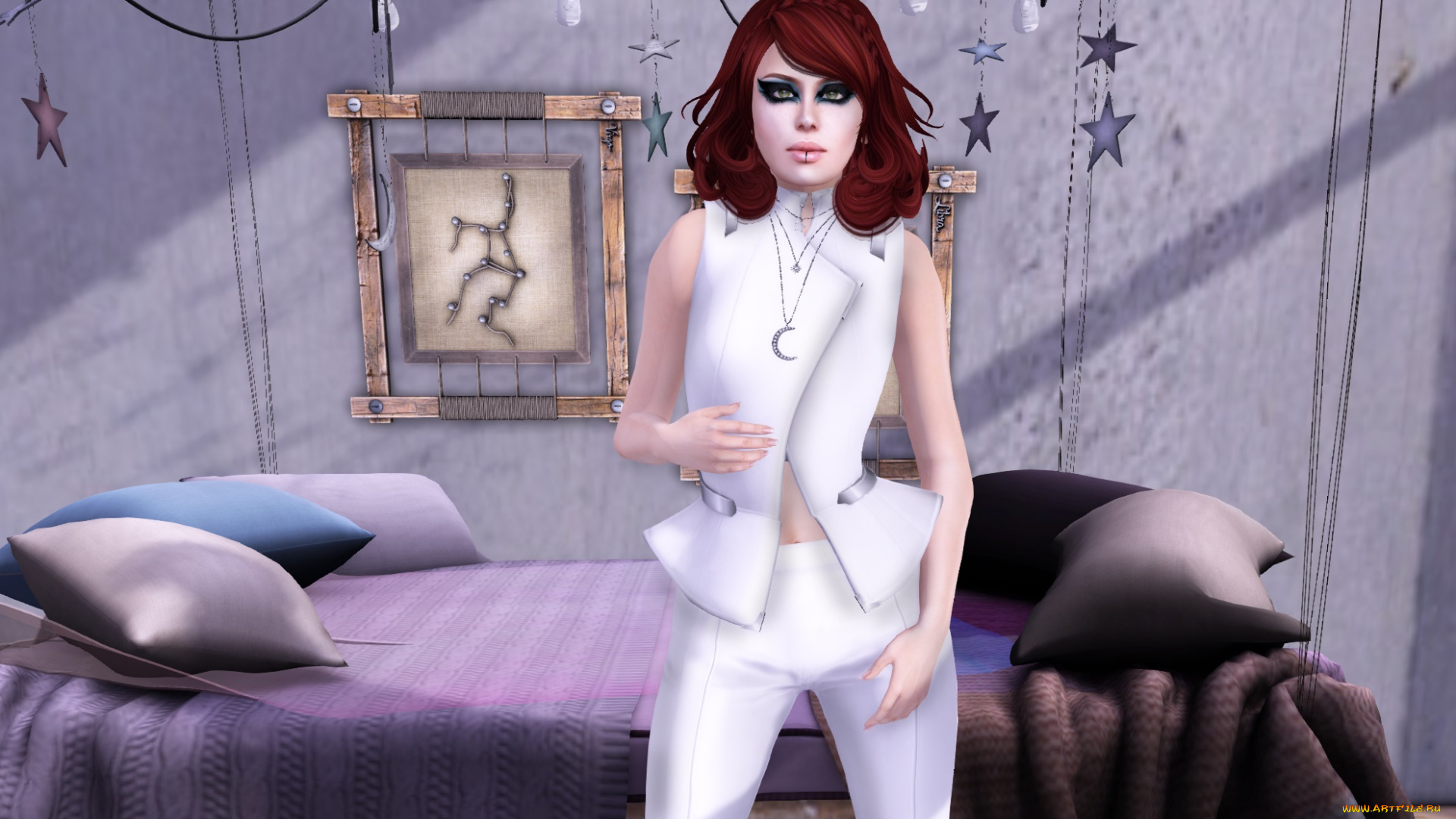 3д, графика, люди, , people, рыжая, фон, девушка, взгляд