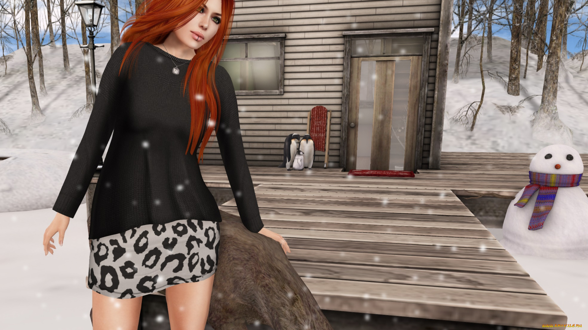 3д, графика, люди, , people, рыжая, фон, взгляд, девушка