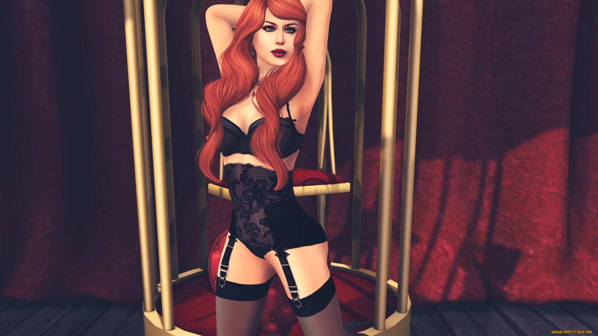 3д, графика, люди, , people, рыжая, фон, взгляд, девушка