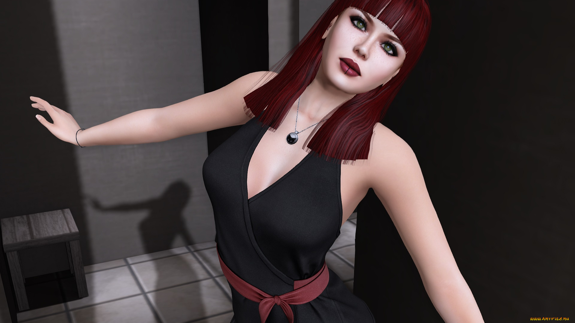 3д, графика, люди, , people, рыжая, фон, взгляд, девушка