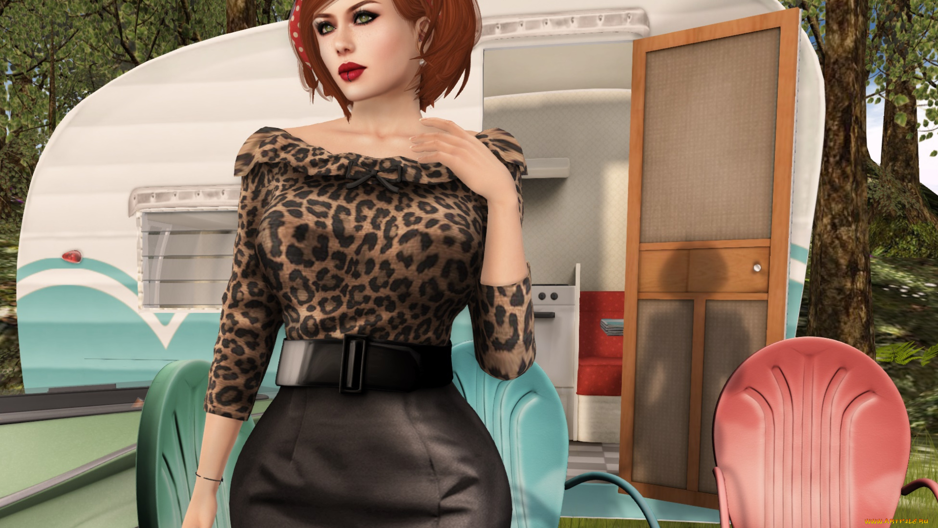 3д, графика, люди, , people, рыжая, фон, взгляд, девушка