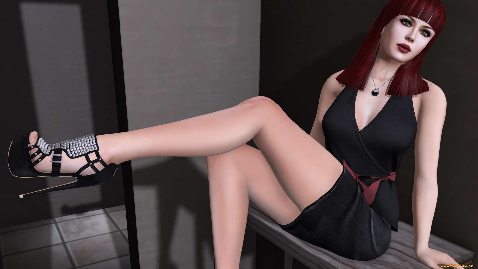 3д, графика, люди, , people, взгляд, девушка, рыжая, фон