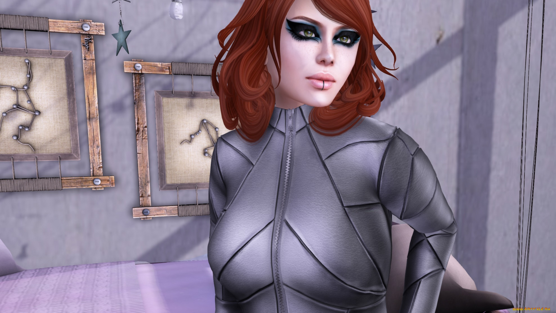 3д, графика, люди, , people, взгляд, фон, рыжая, интерьер, девушка