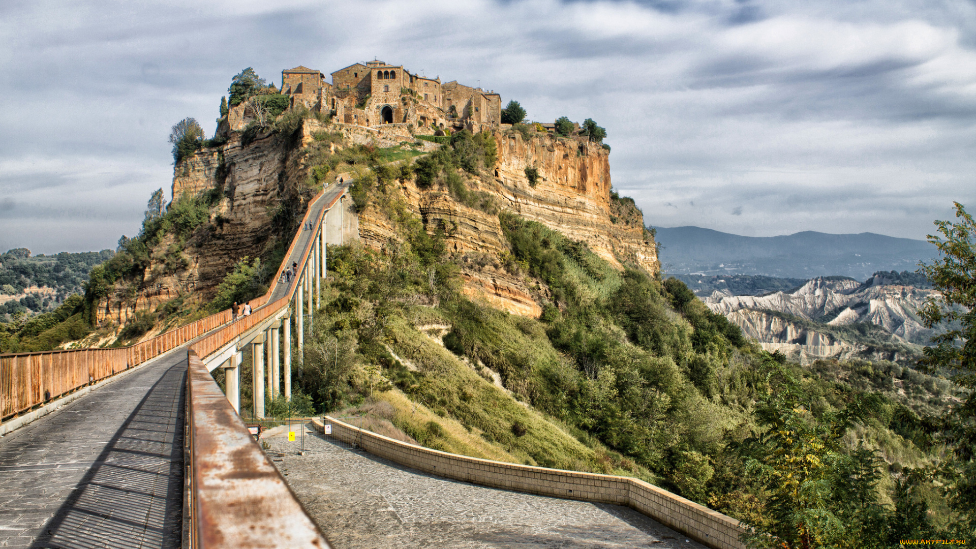 civita, di, bagnoregio, города, -, панорамы, поселок, гора