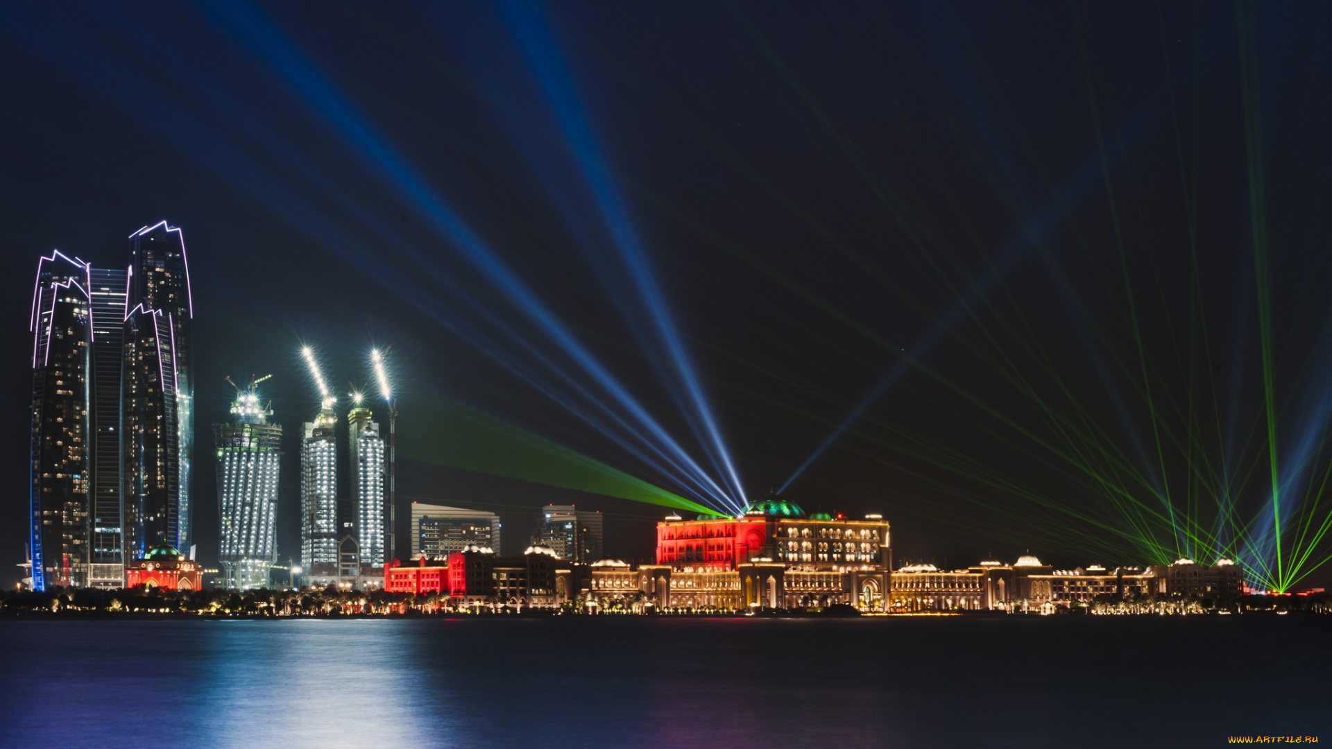 города, абу-даби, , оаэ, огни, ночь, мегаполис