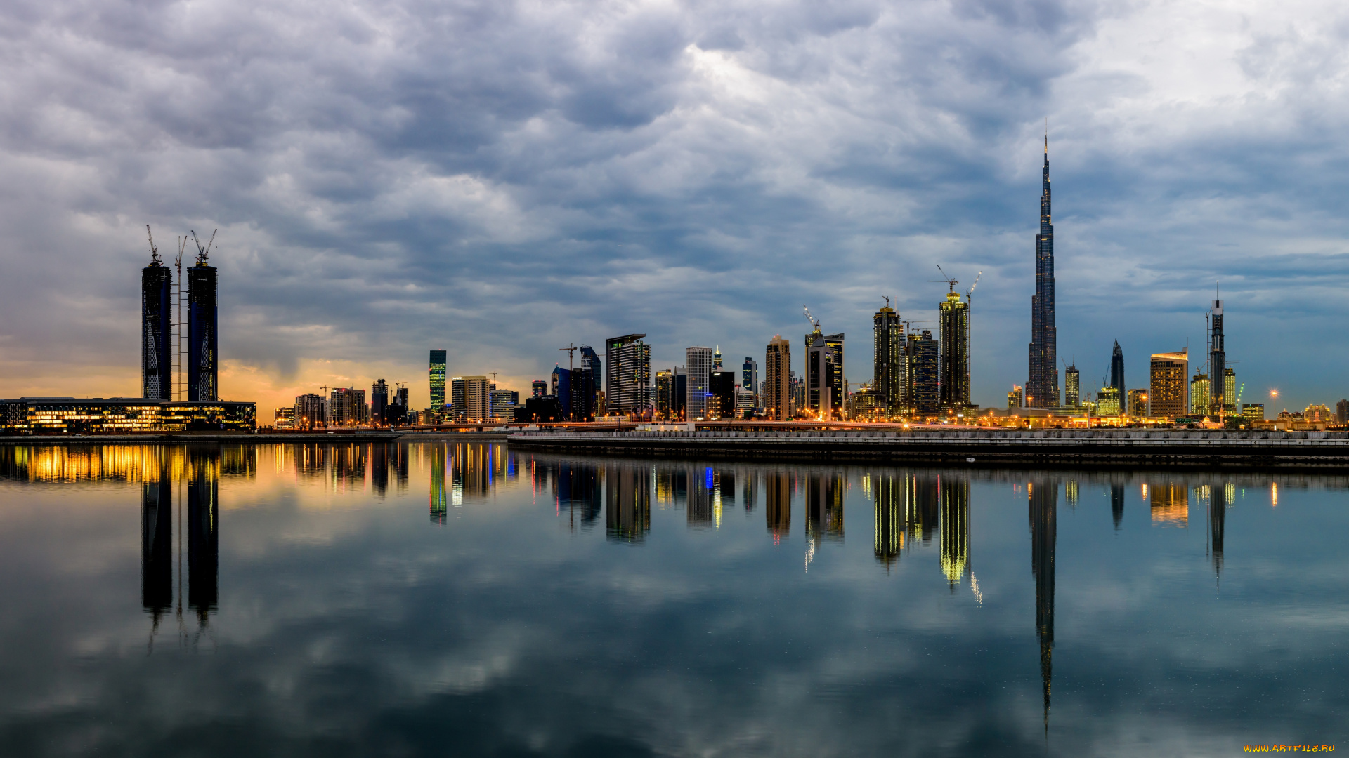 города, дубай, , оаэ, панорама, небоскрёбы, мегаполис, вечер