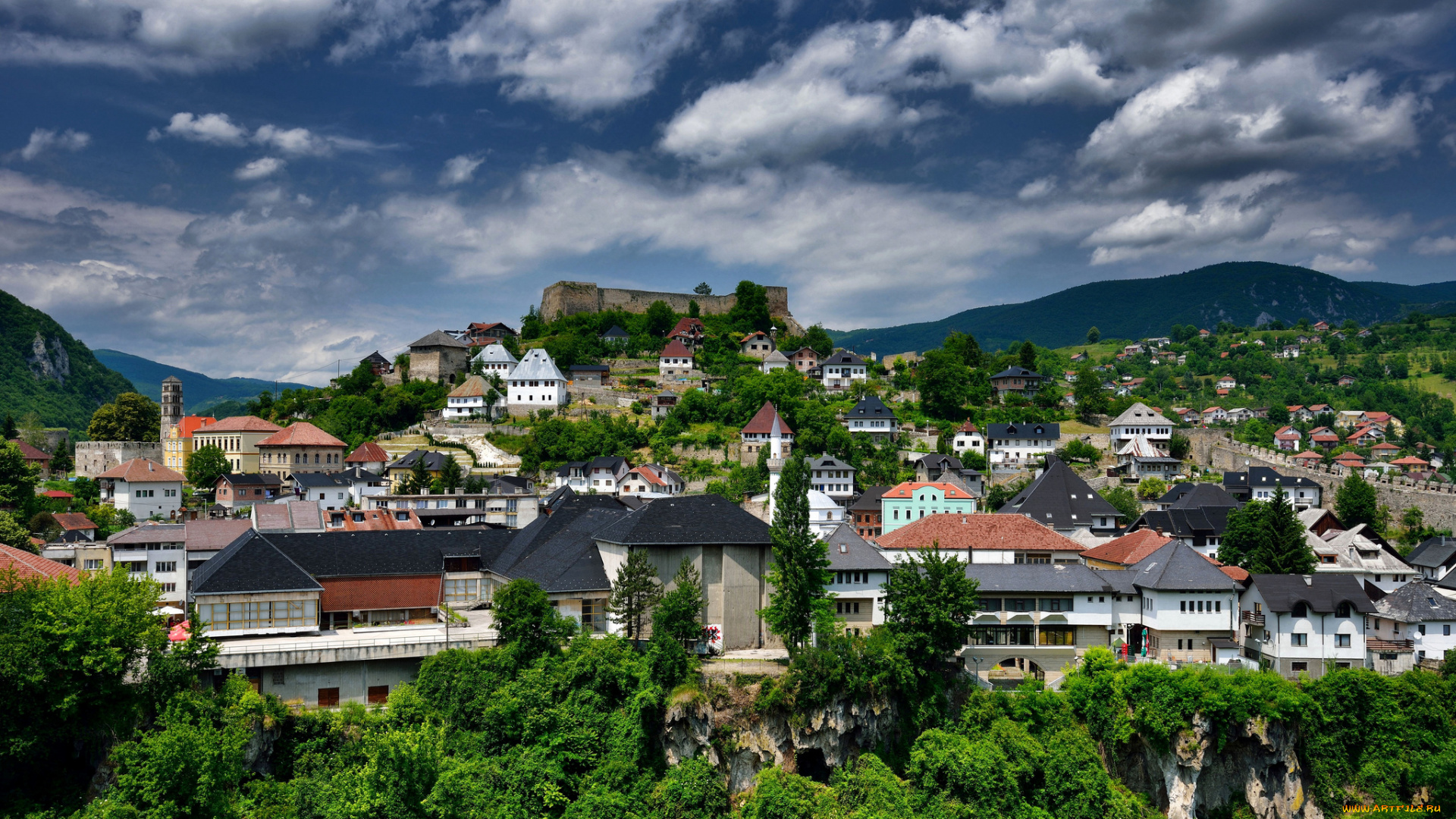 jajce, города, -, панорамы, городок, холм
