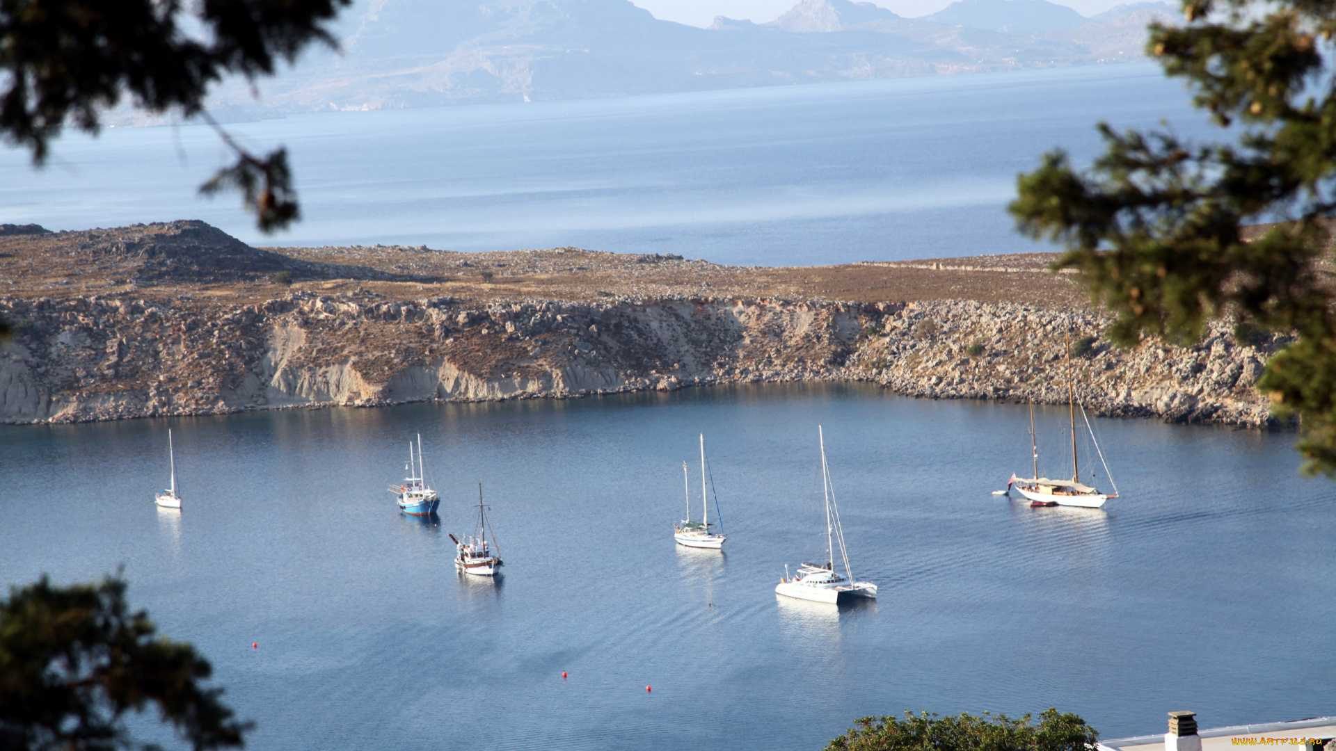 корабли, Яхты, залив, горы