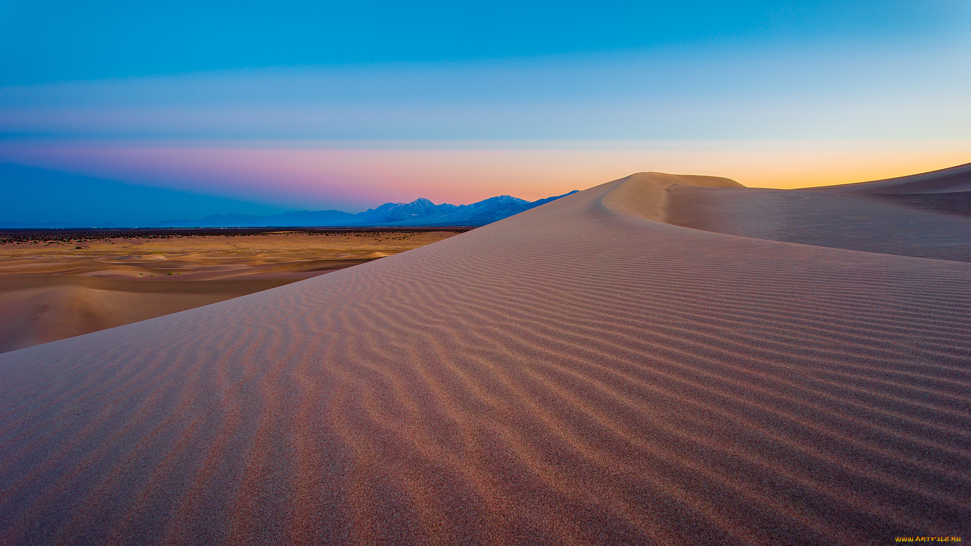 природа, пустыни, сша, штат, невада, amargosa, дюны, закат, горы, и
