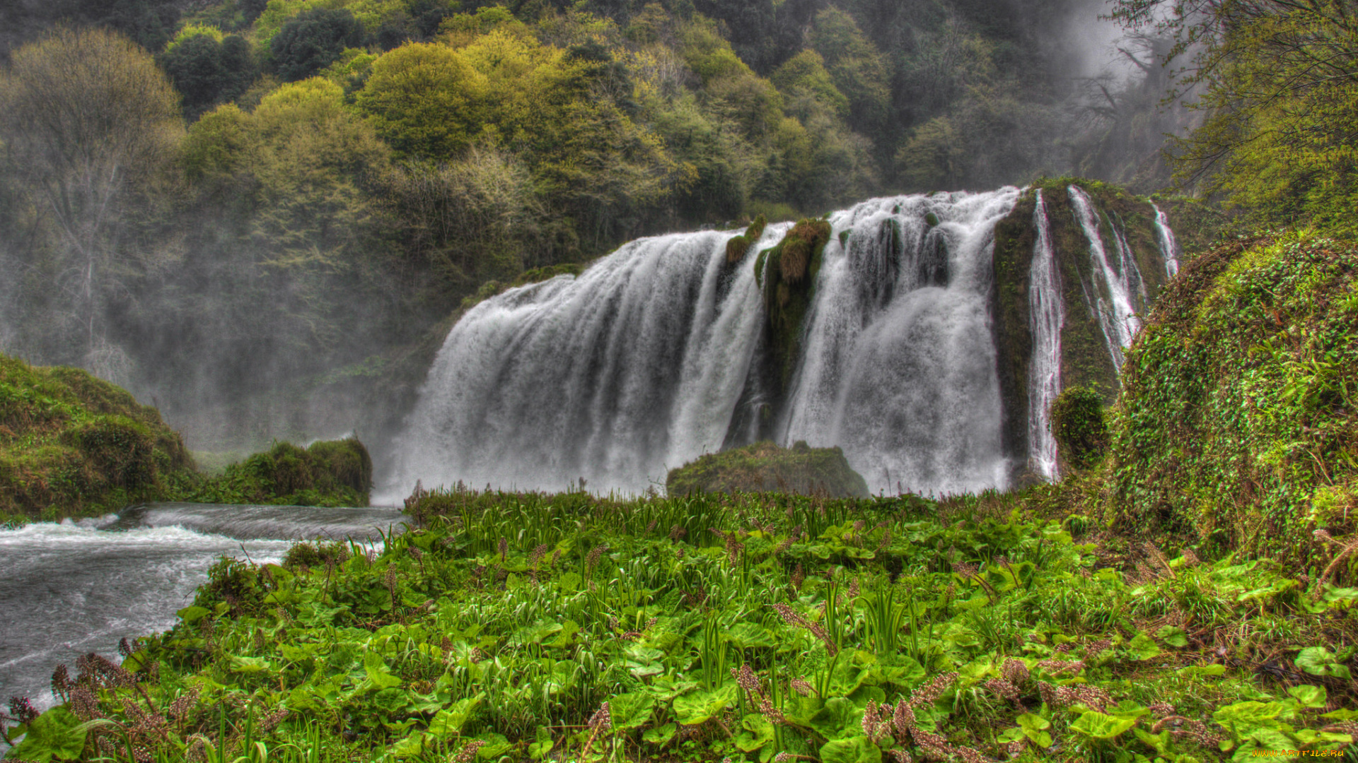 природа, водопады, лес, водопад, река
