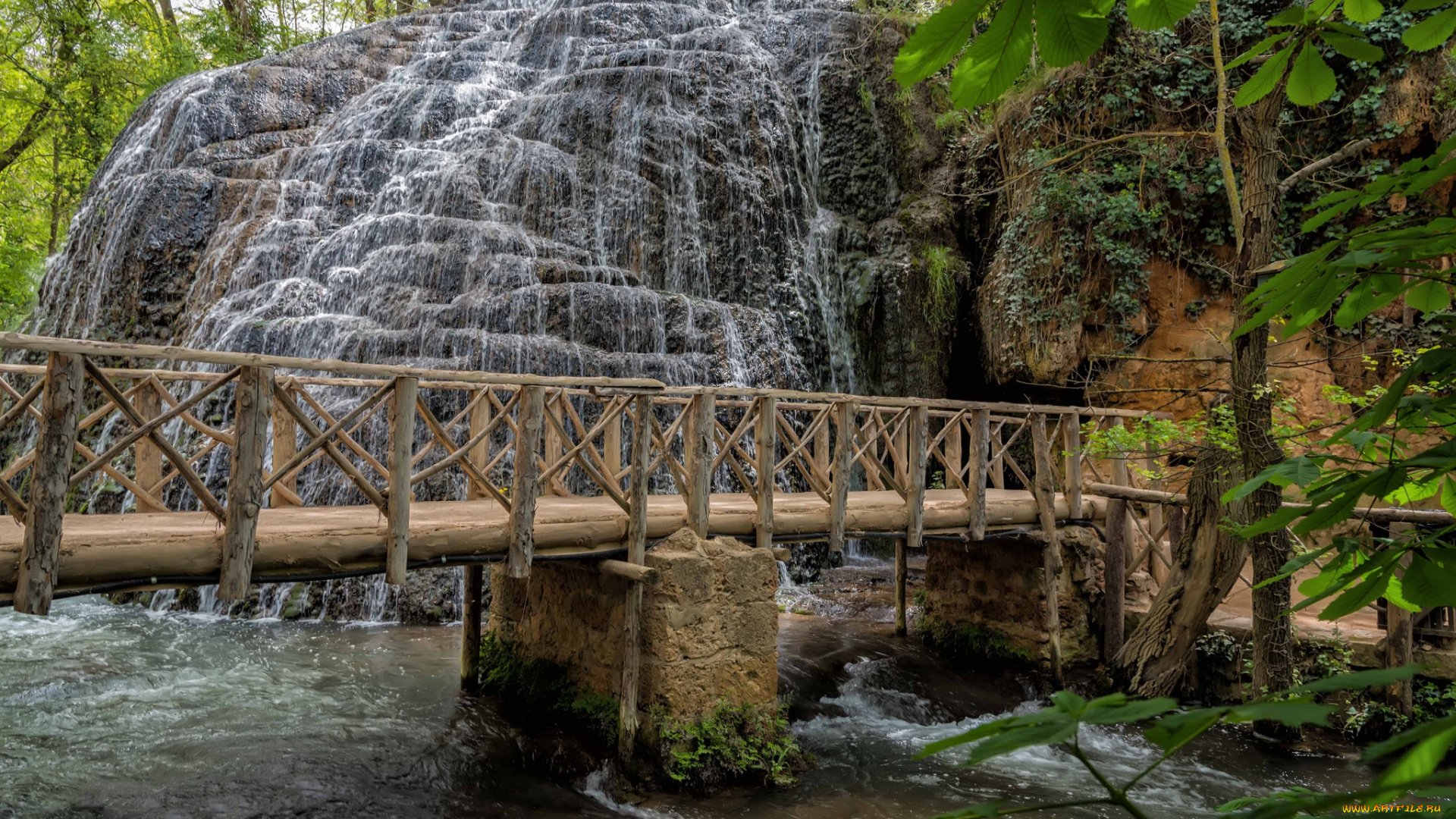 природа, водопады, река, лес, водопад