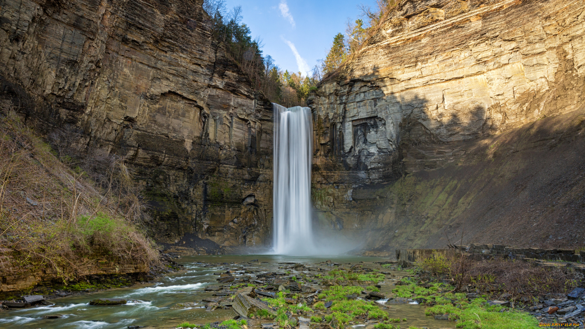 природа, водопады, река, лес, водопад