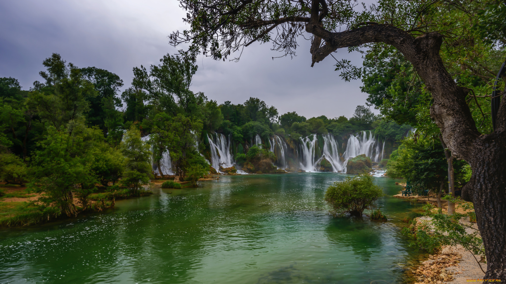 природа, водопады, река, водопад, лес