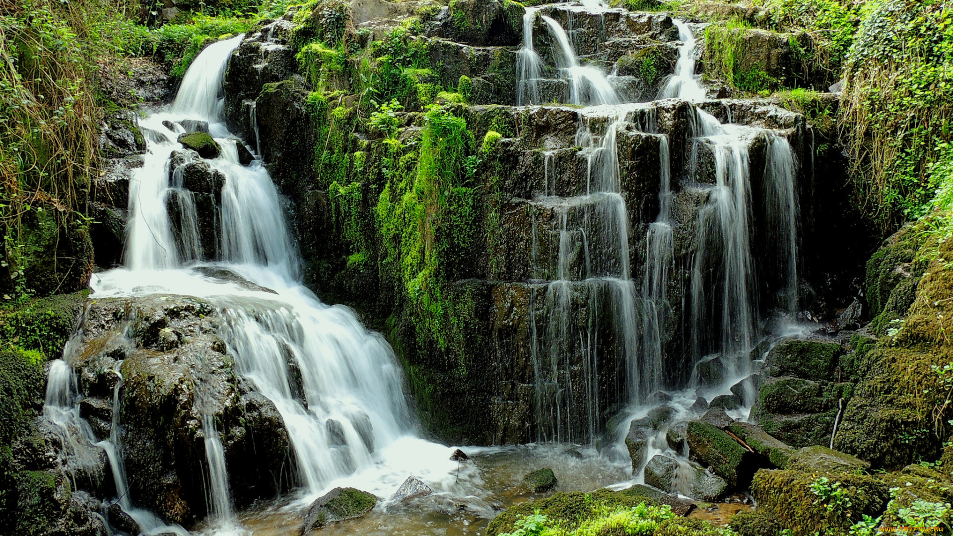 природа, водопады, водопад, река, лес