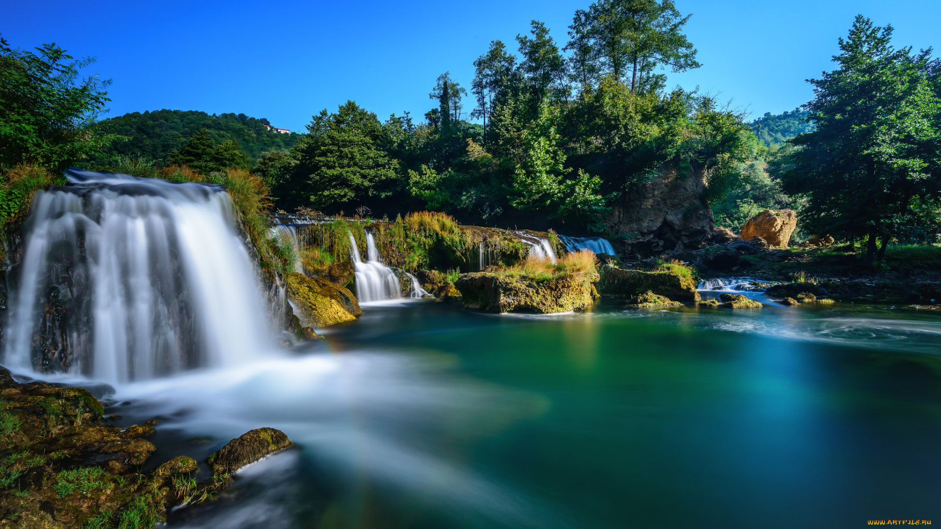 природа, водопады, водопад, река, лес