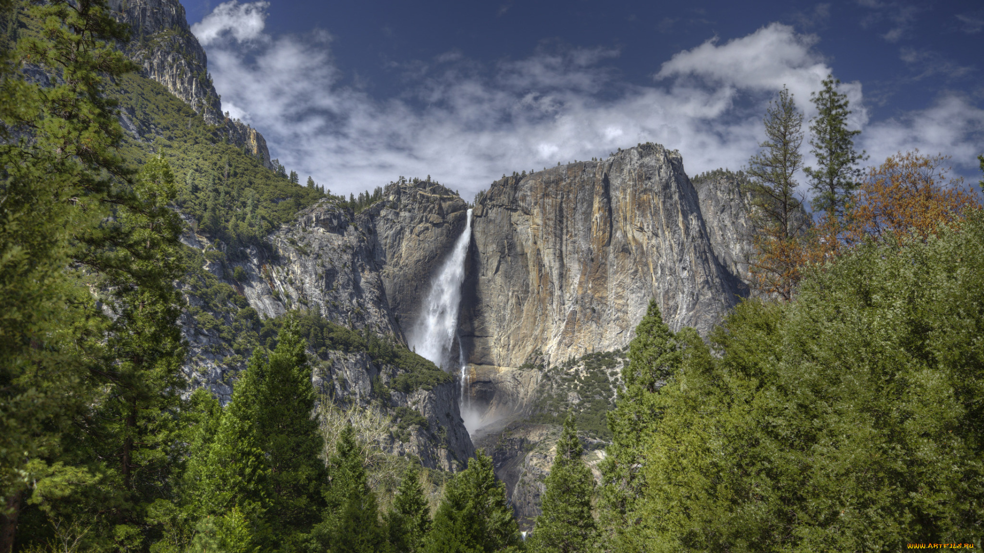 природа, водопады, водопад, река, лес