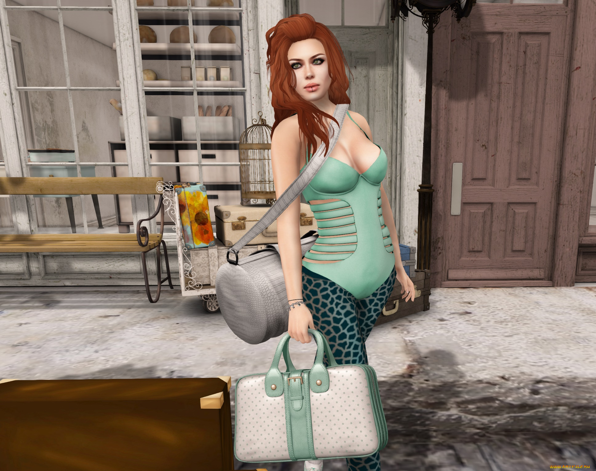 3д, графика, люди, , people, рыжая, фон, взгляд, девушка