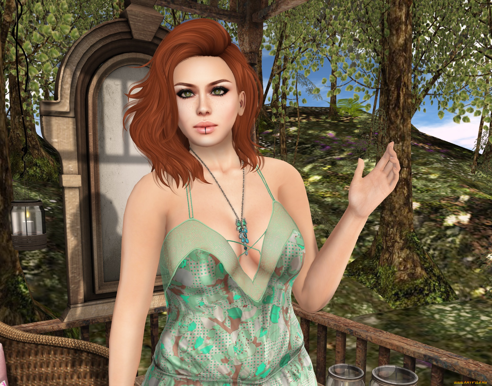 3д, графика, люди, , people, девушка, взгляд, фон, рыжая