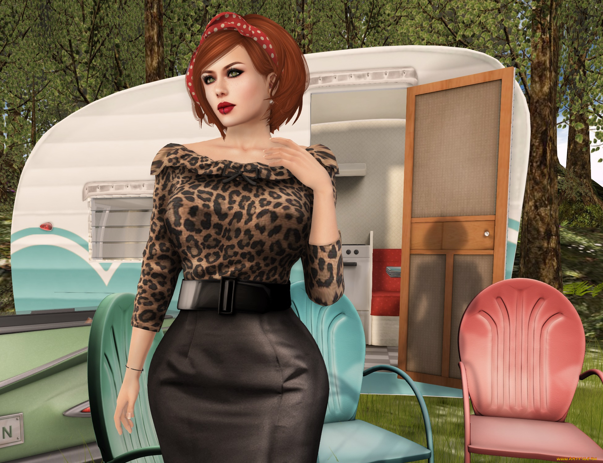 3д, графика, люди, , people, рыжая, фон, взгляд, девушка