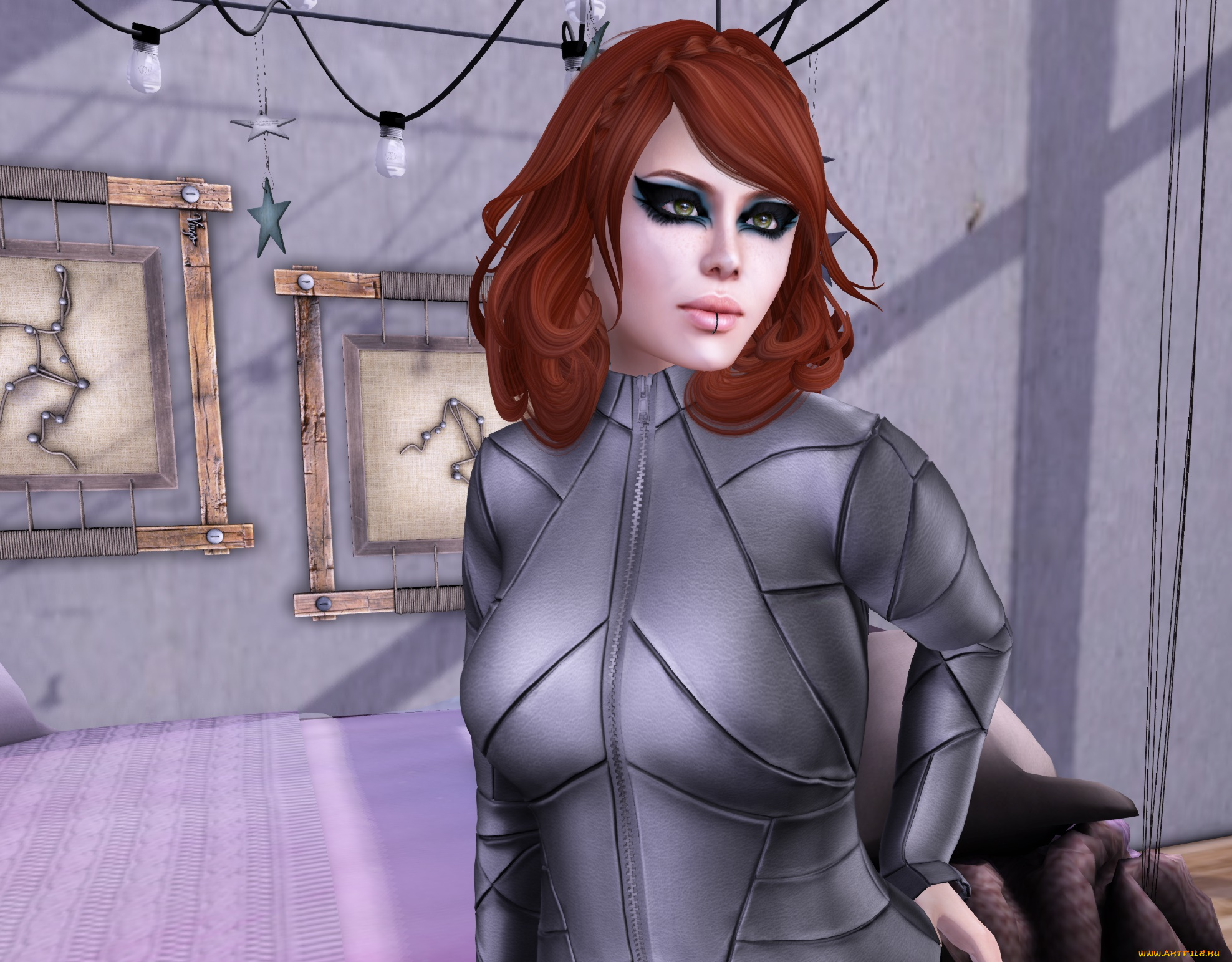 3д, графика, люди, , people, взгляд, фон, рыжая, интерьер, девушка