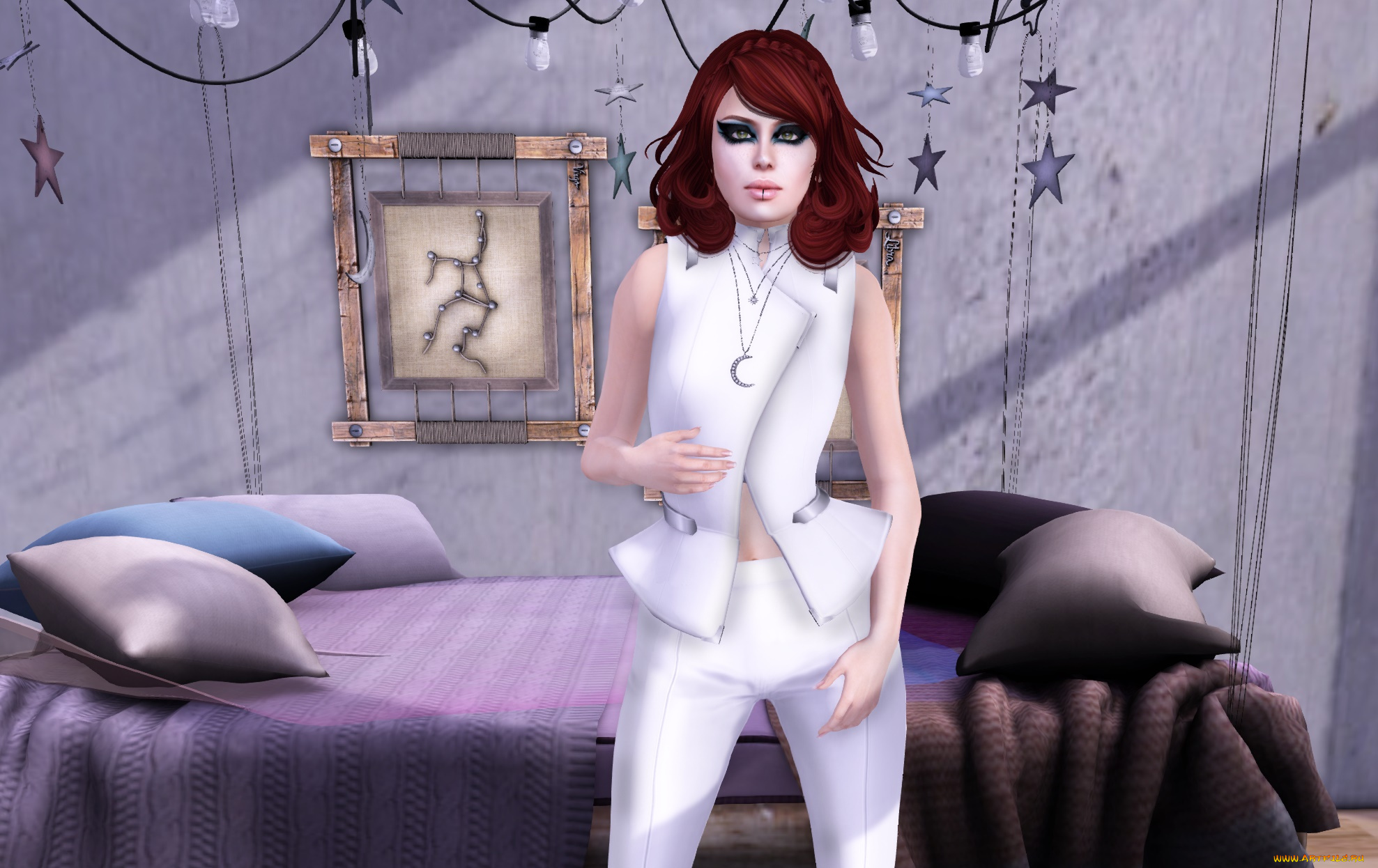 3д, графика, люди, , people, рыжая, фон, девушка, взгляд