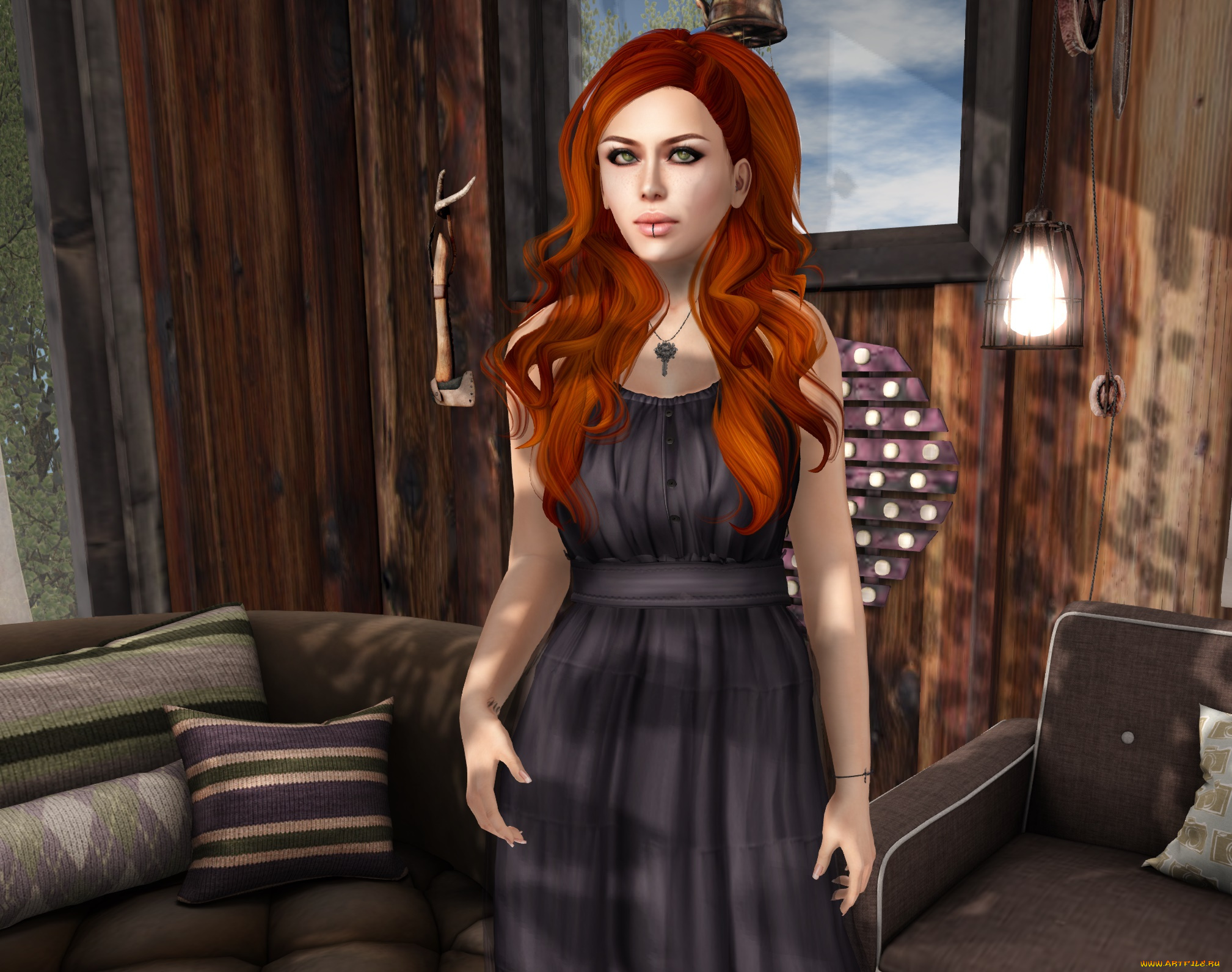 3д, графика, люди, , people, девушка, взгляд, фон, рыжая