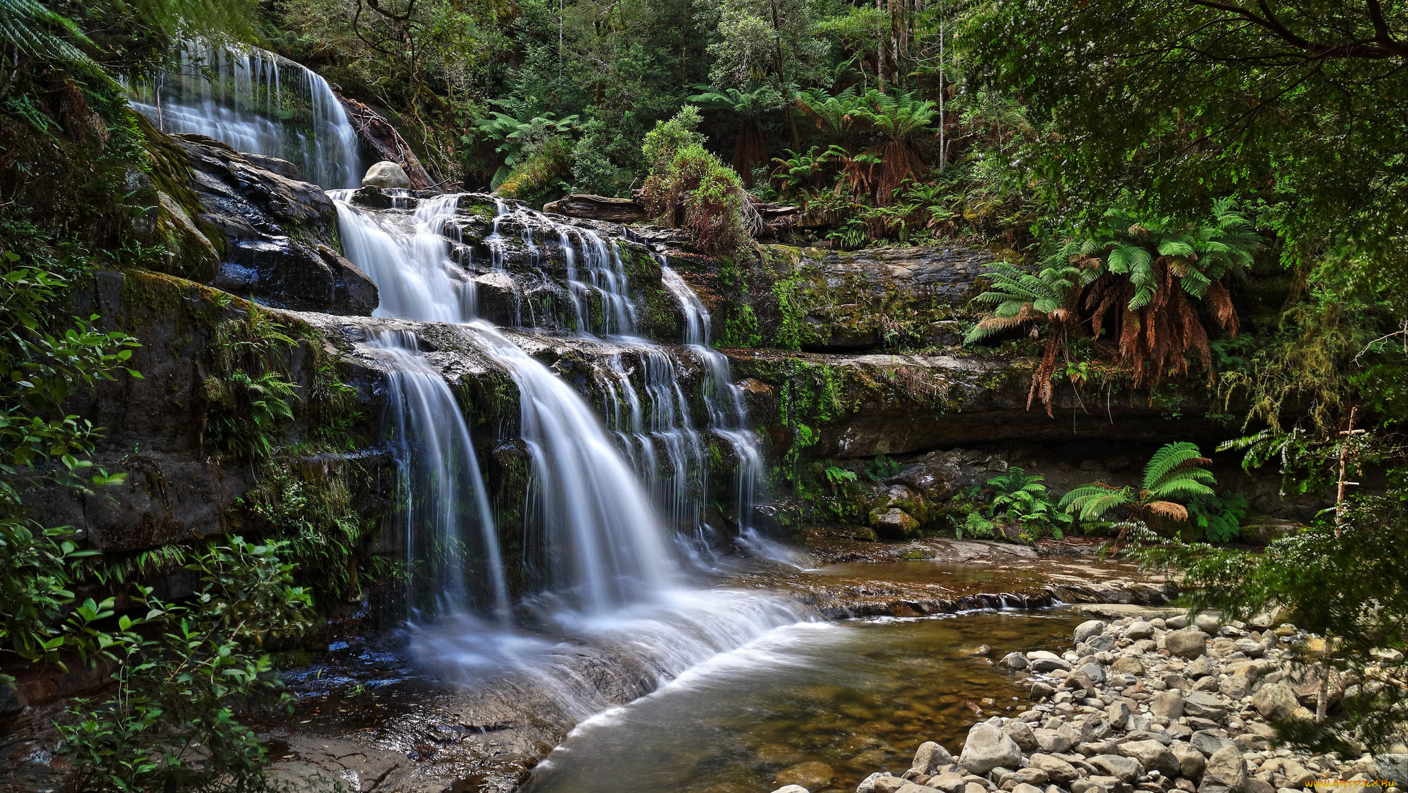 природа, водопады, река, лес, водопад