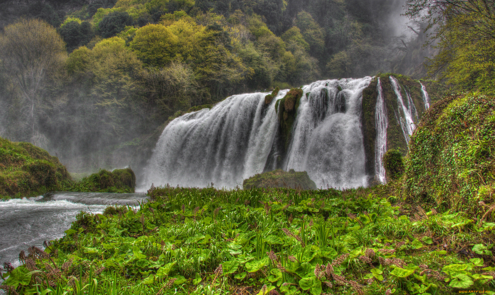 природа, водопады, лес, водопад, река
