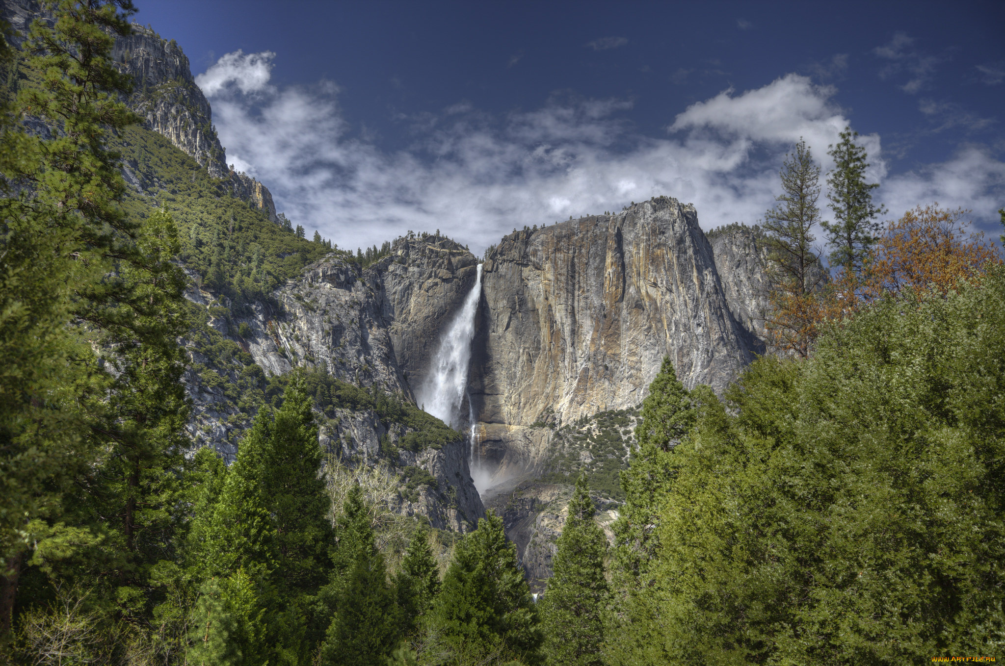 природа, водопады, водопад, река, лес