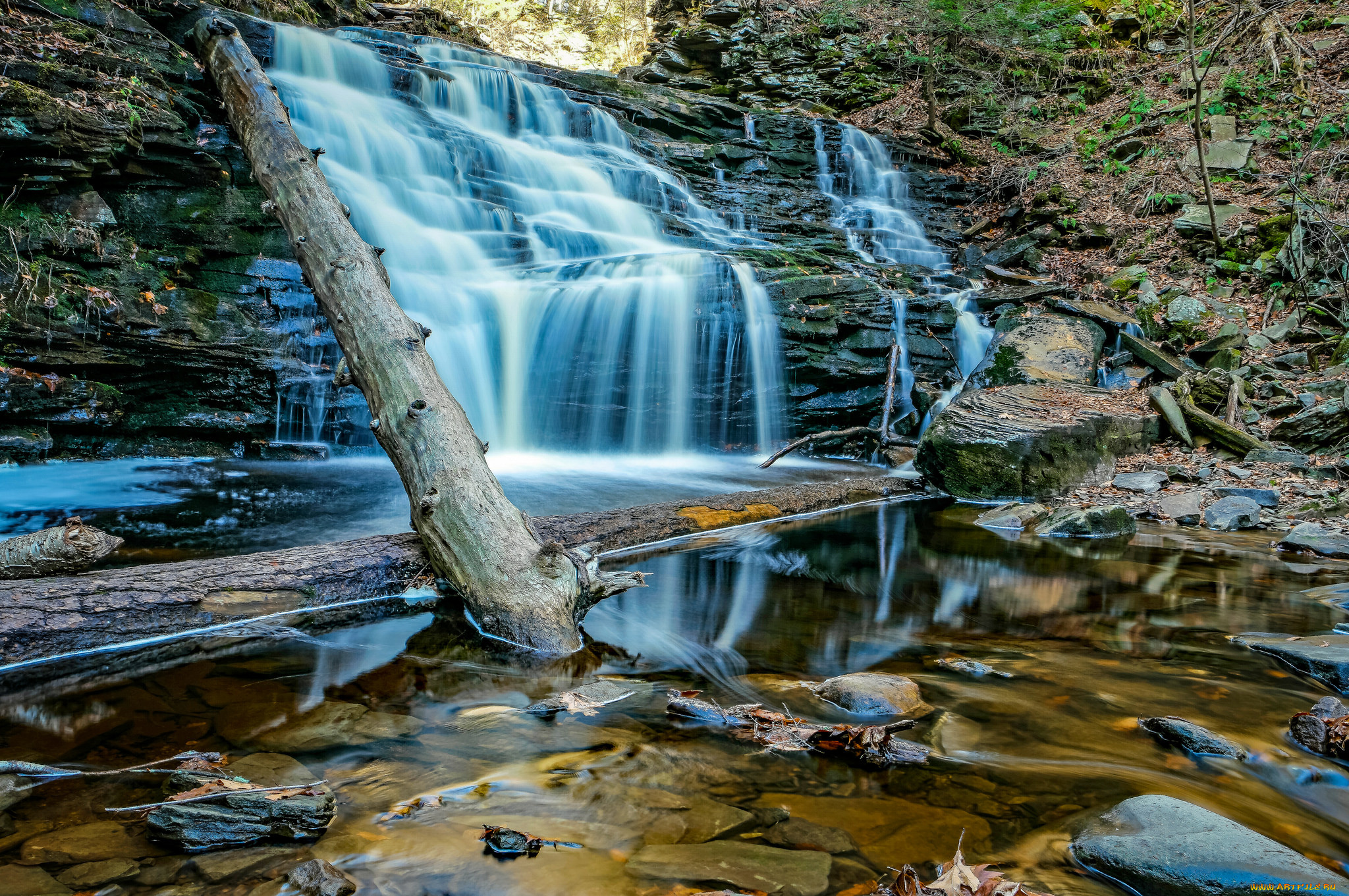 природа, водопады, водопад, река, лес