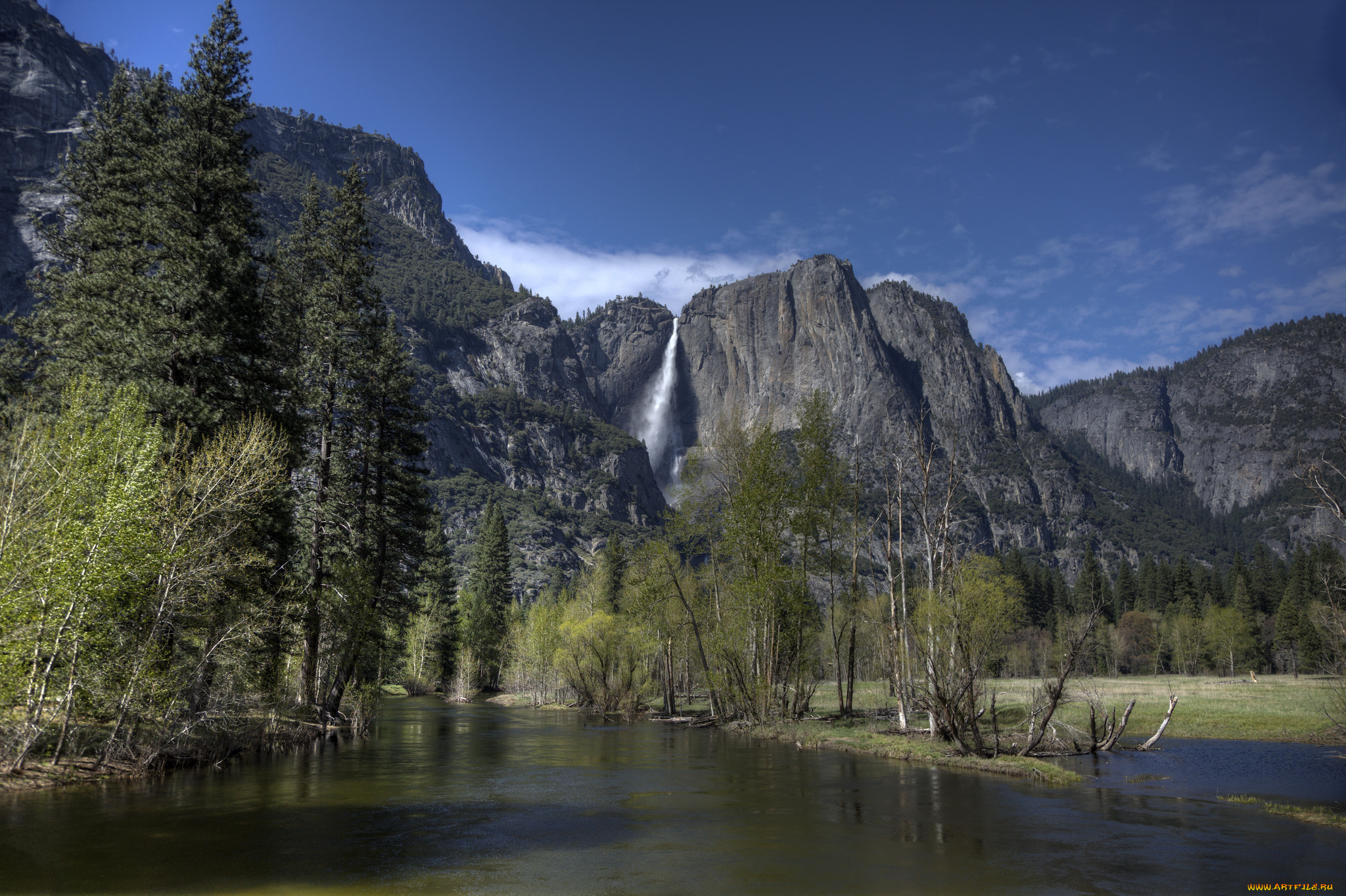 природа, водопады, водопад, река, лес