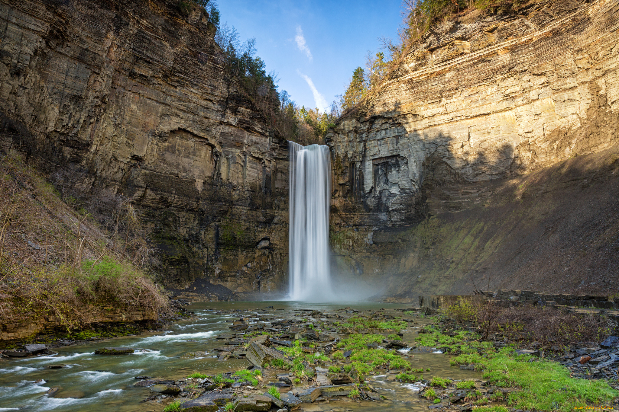 природа, водопады, река, лес, водопад