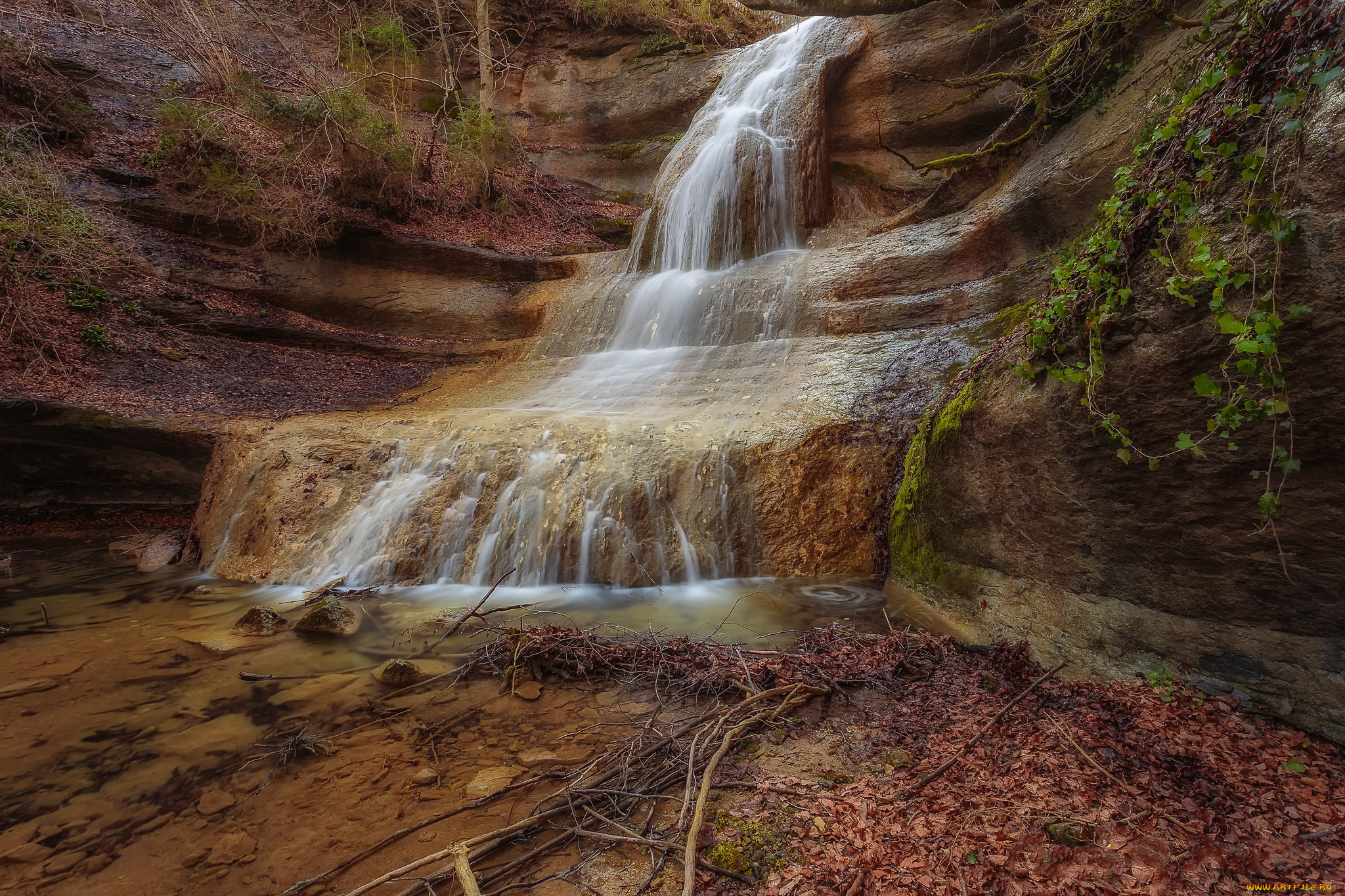 природа, водопады, водопад, река, лес