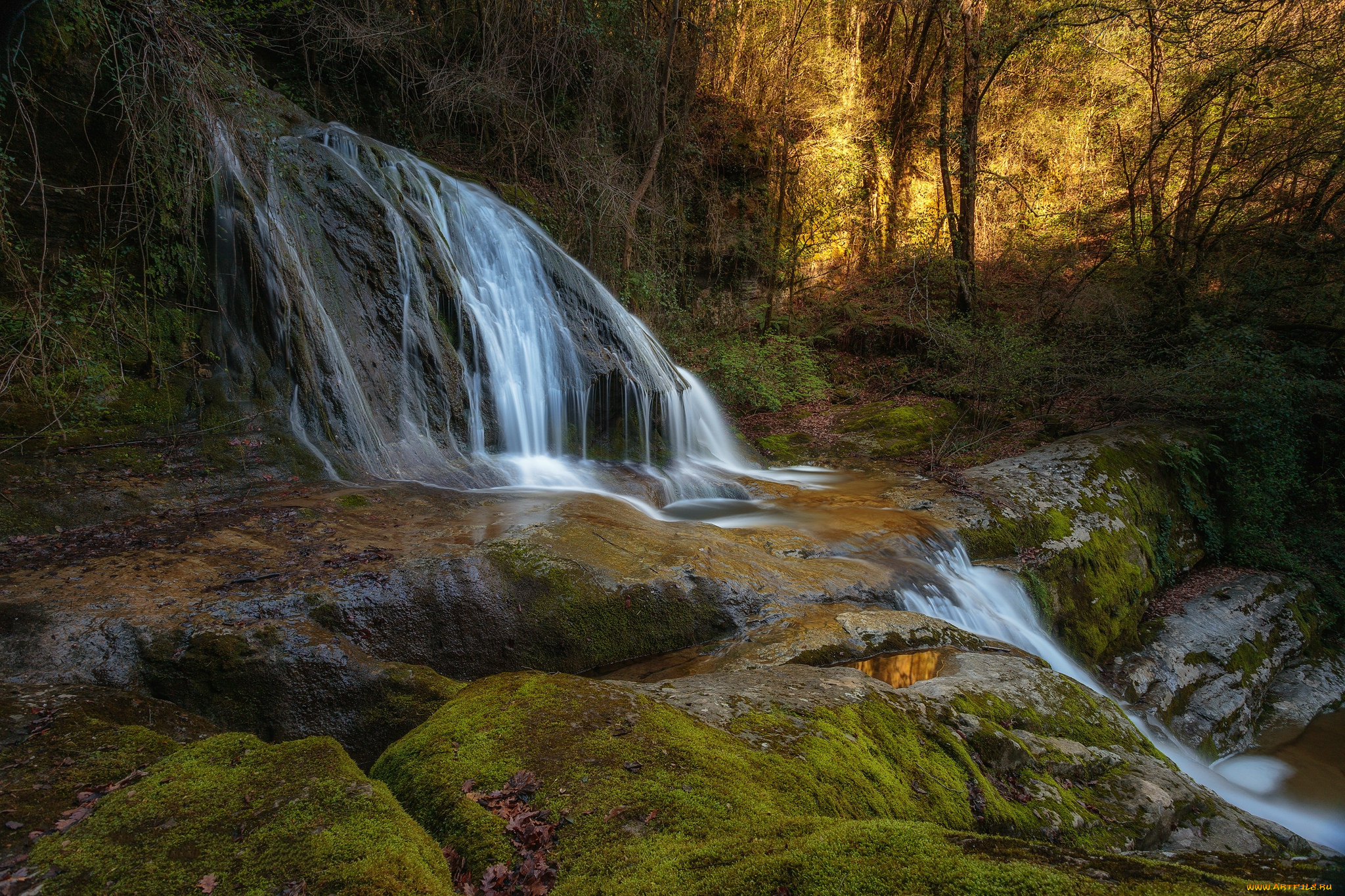 природа, водопады, водопад, река, лес