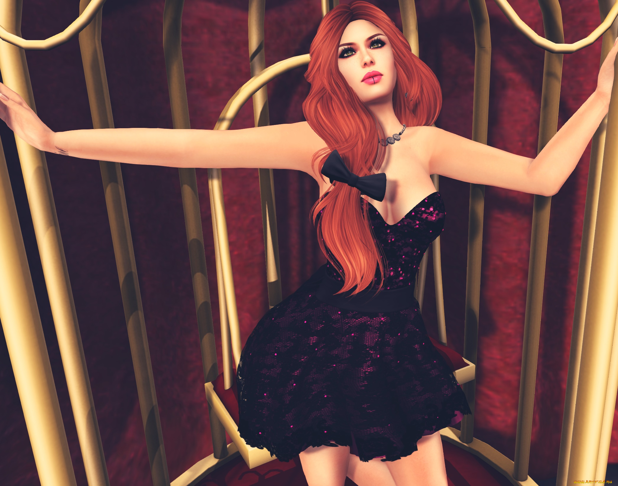 3д, графика, люди, , people, девушка, взгляд, фон, рыжая, интерьер