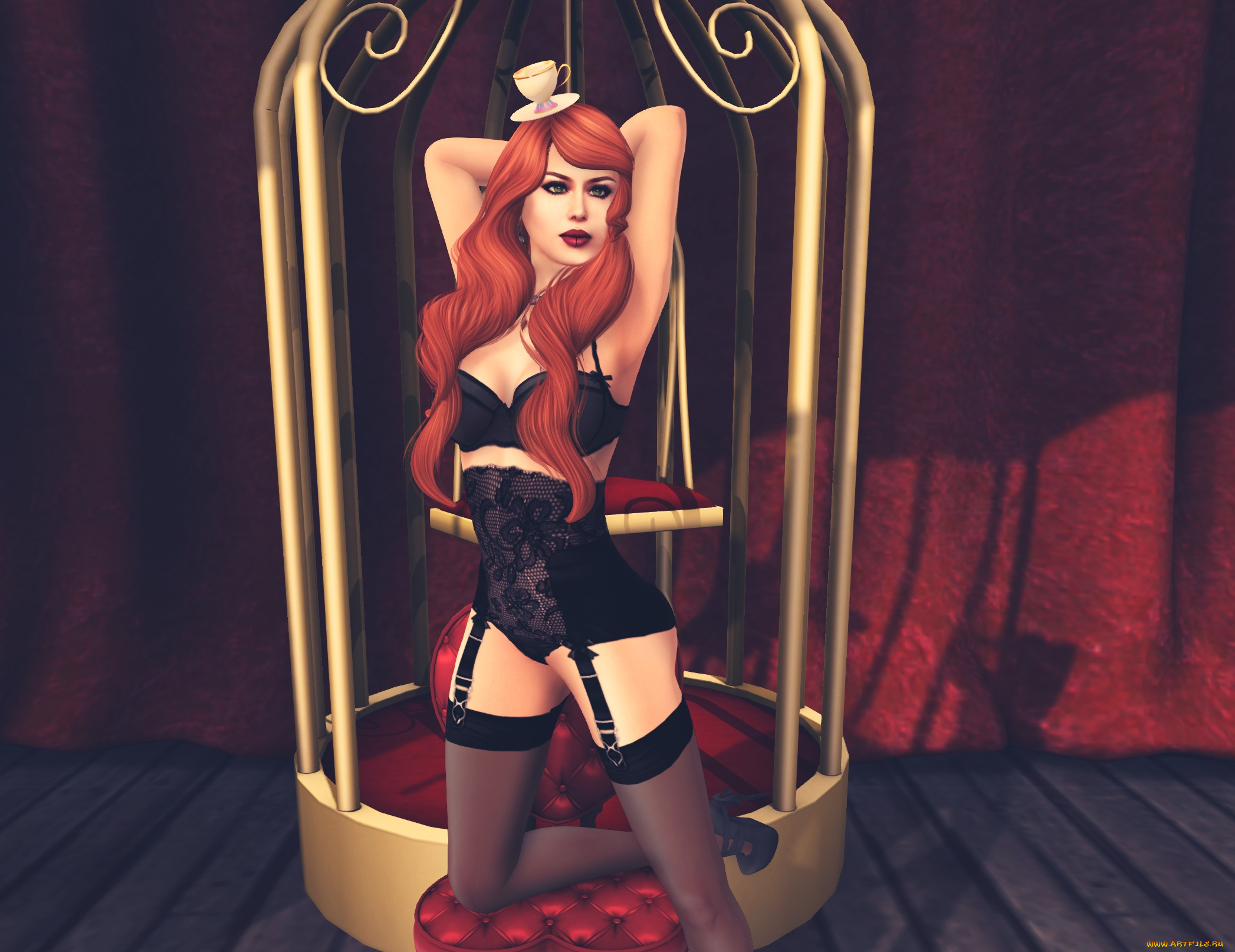 3д, графика, люди, , people, рыжая, фон, взгляд, девушка