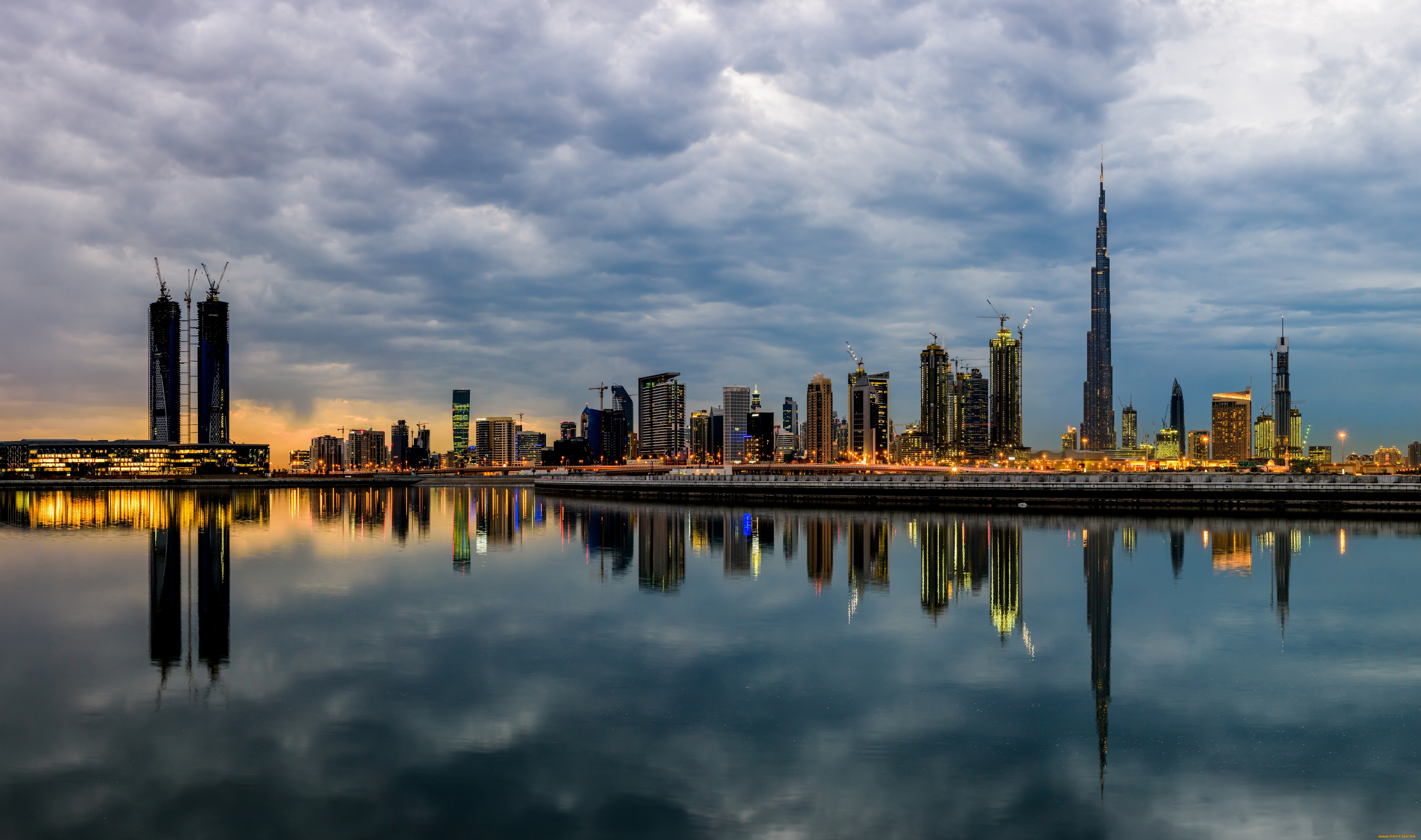 города, дубай, , оаэ, панорама, небоскрёбы, мегаполис, вечер