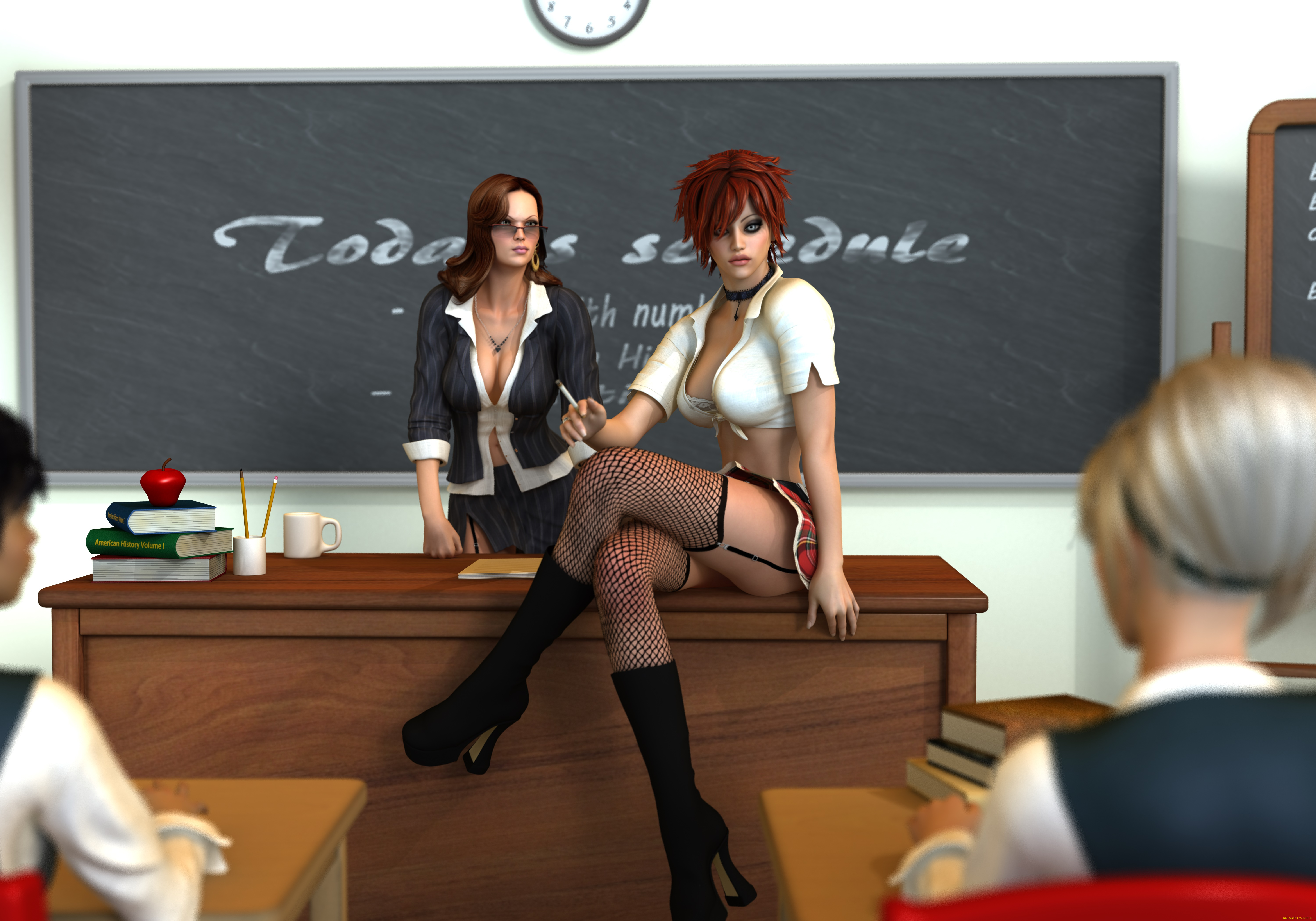 3д, графика, люди, , people, девушки, класс, фон, взгляд