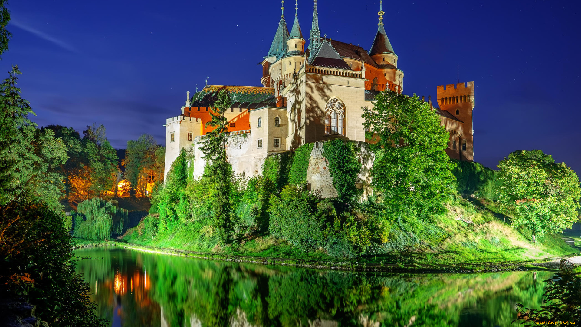 города, -, дворцы, , замки, , крепости, ночь, словакия, бойницкий, замок, slovakia, bojnice, castle