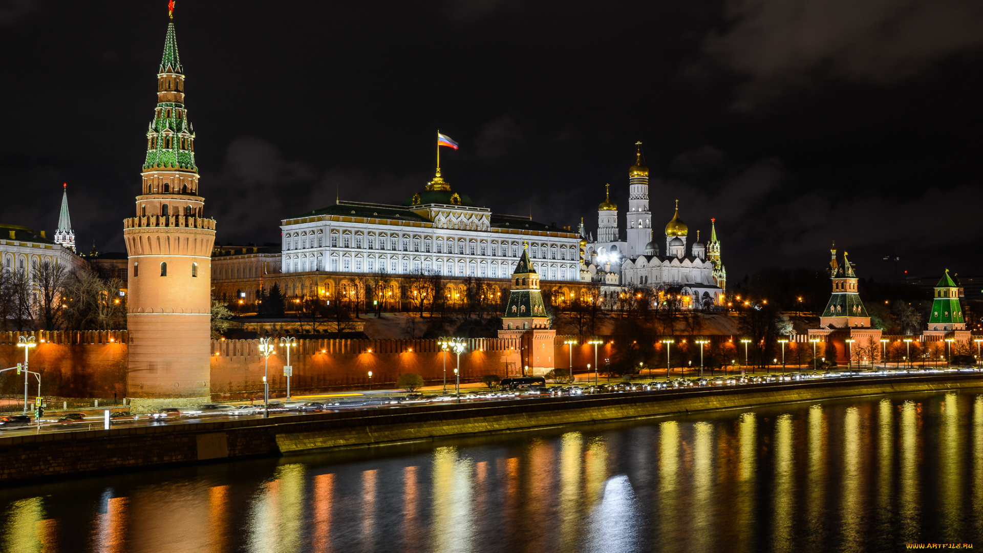 города, москва, , россия, ночь, огни