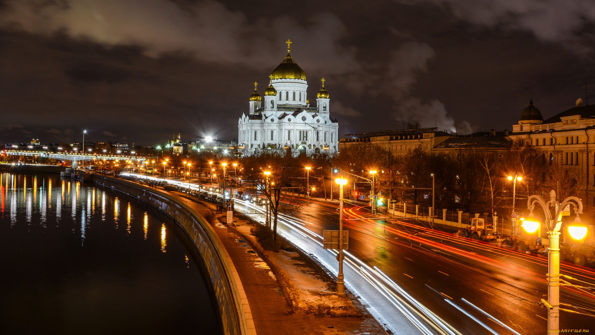 города, москва, , россия, огни, ночь