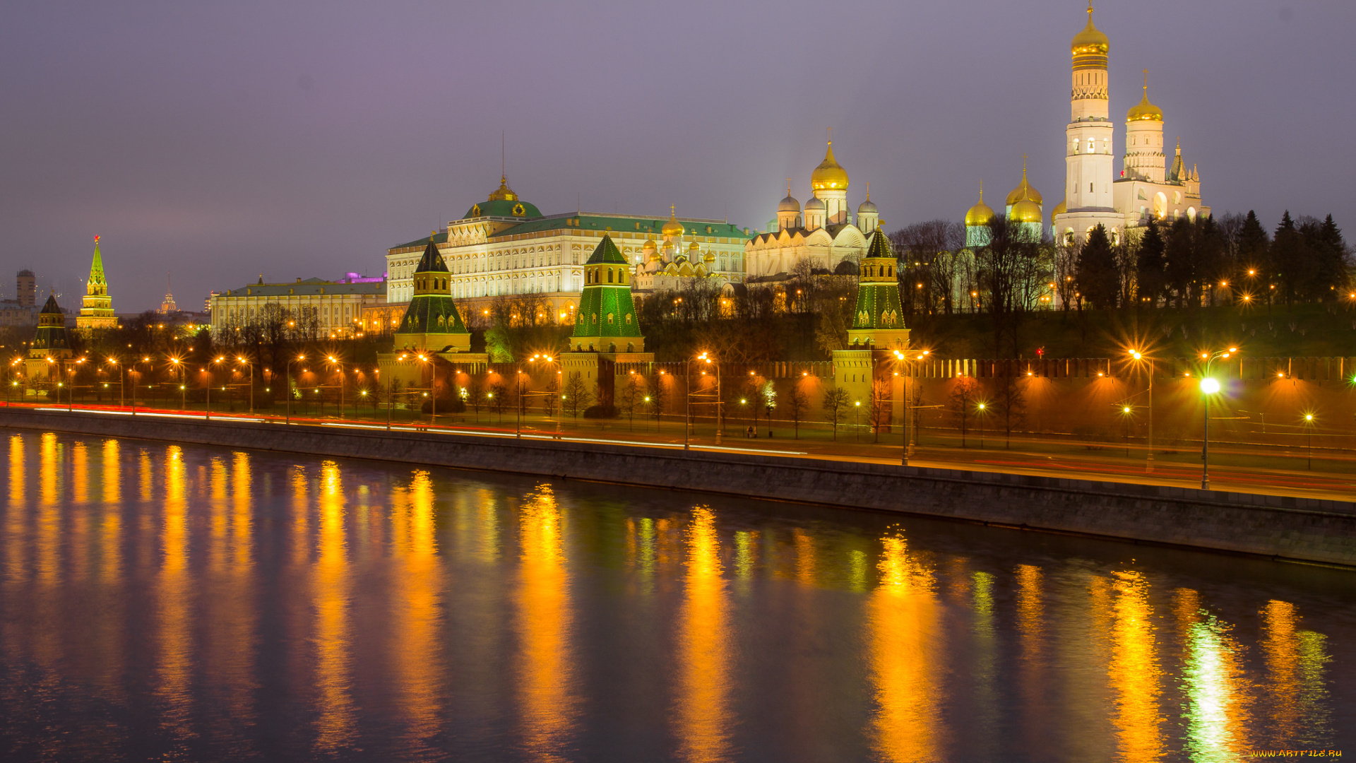 города, москва, , россия, огни, ночь