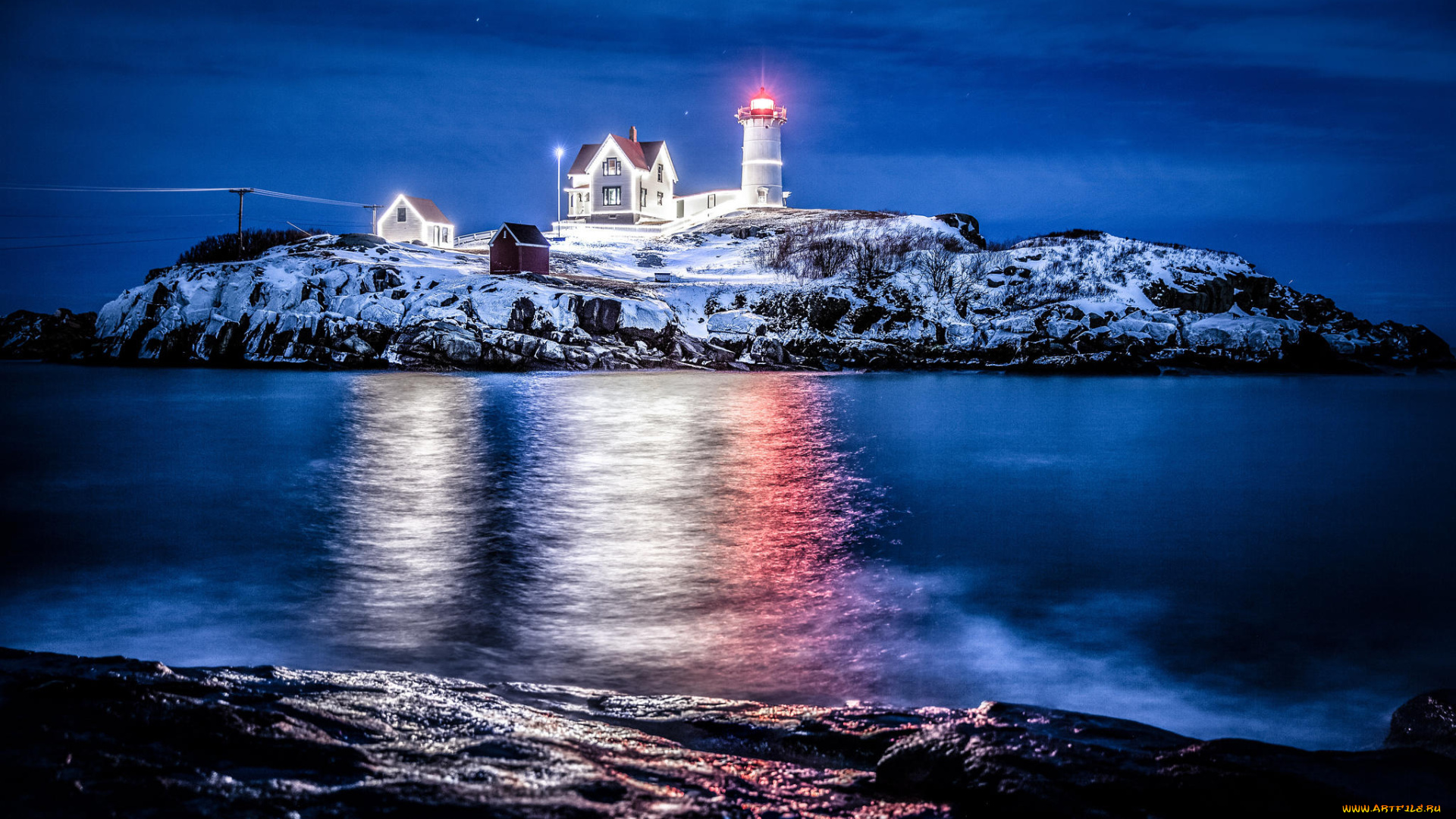 природа, маяки, мыс, неддик, ночь, маяк, штат, мэн, nubble, lighthouse